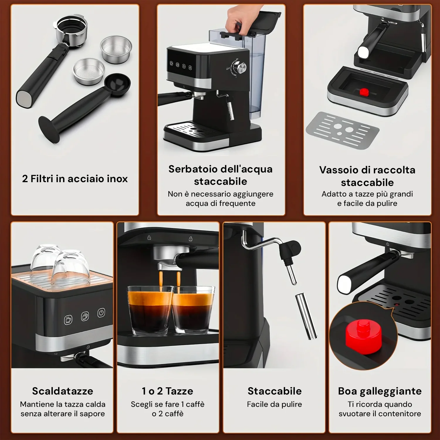 Macchina Da Caffè In Plastica E Acciaio 1050w 1,5l Nero