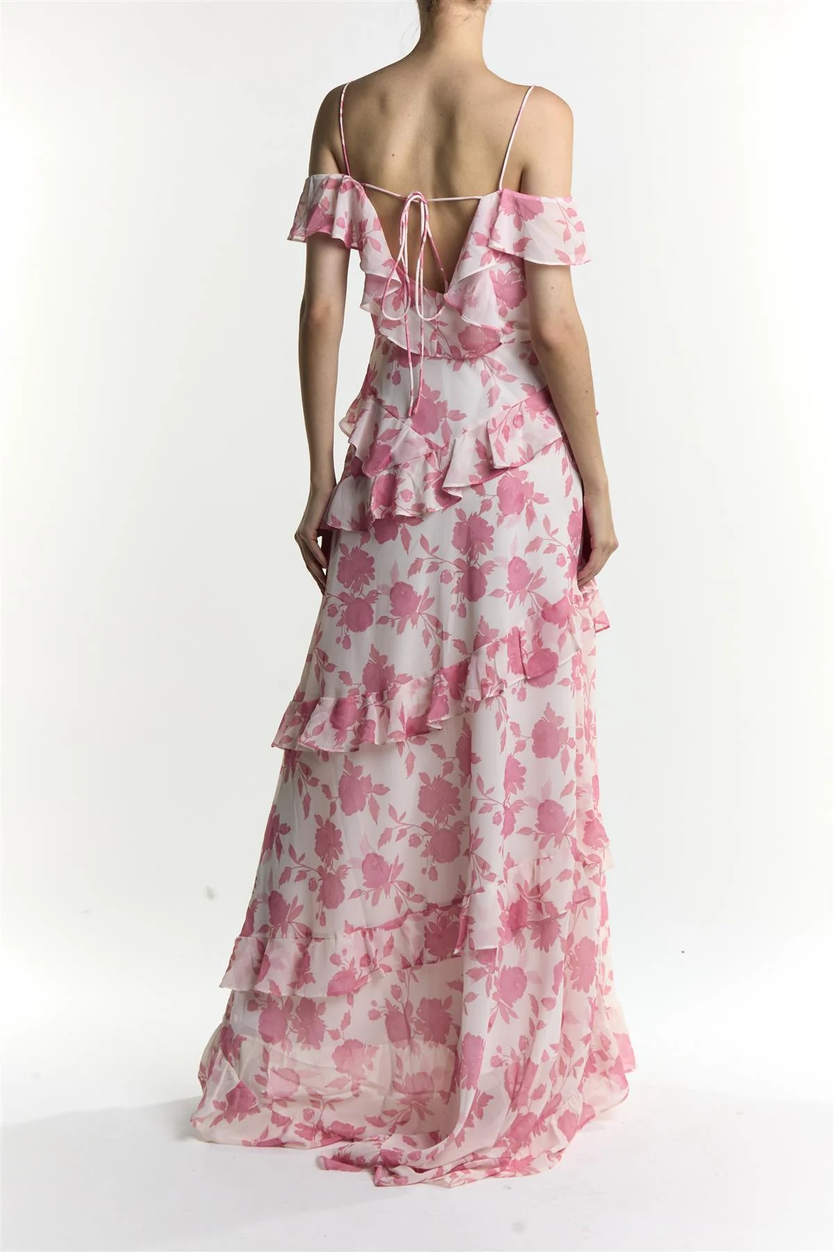 Drew Rose Pink Floral Ruffle Maxi Dress