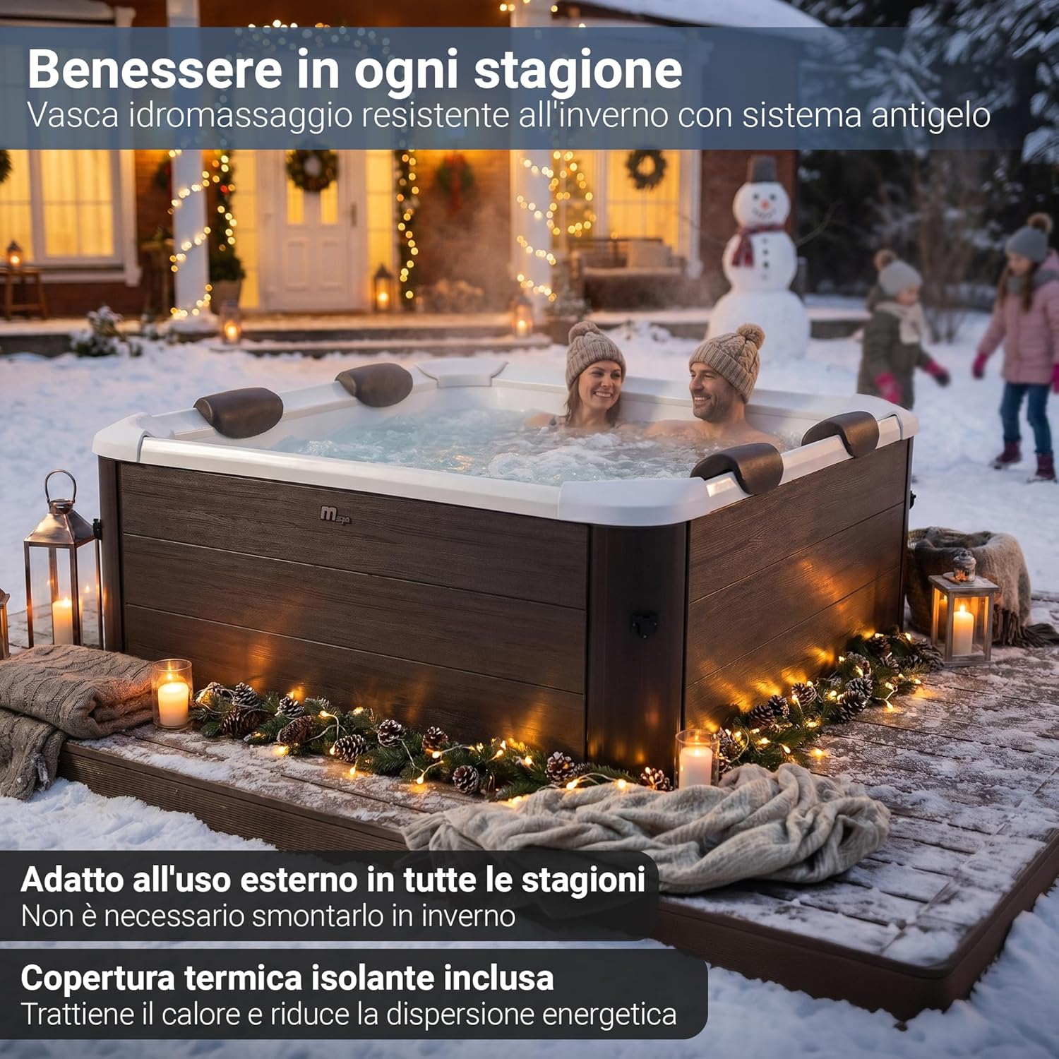 Miweba Vasca Idromassaggio MSpa Tribeca con Parete Esterna Rigida | Controllo tramite App | Spa per 6 Persone | 160x160x65 cm | 120 Getti Massaggianti | Utilizzo Tutto l’Anno, Adatta all’Inverno