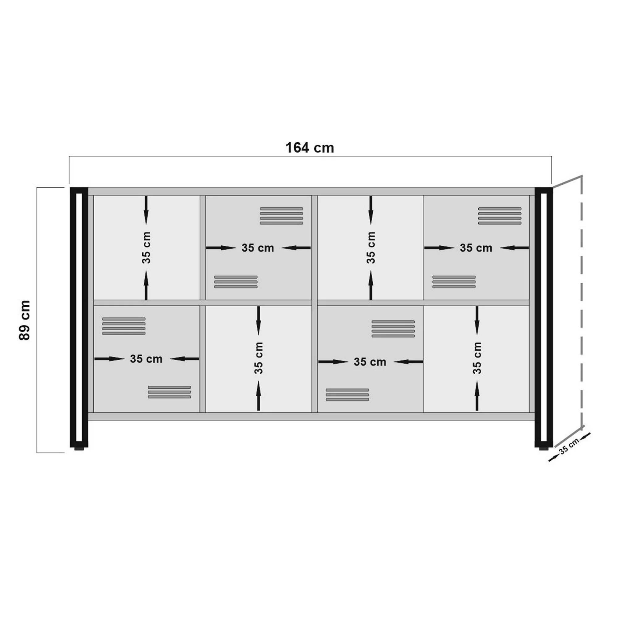Libreria scaffale bassa a scacchiera industrial legno e metallo 8 vani cm 164x35x89h
