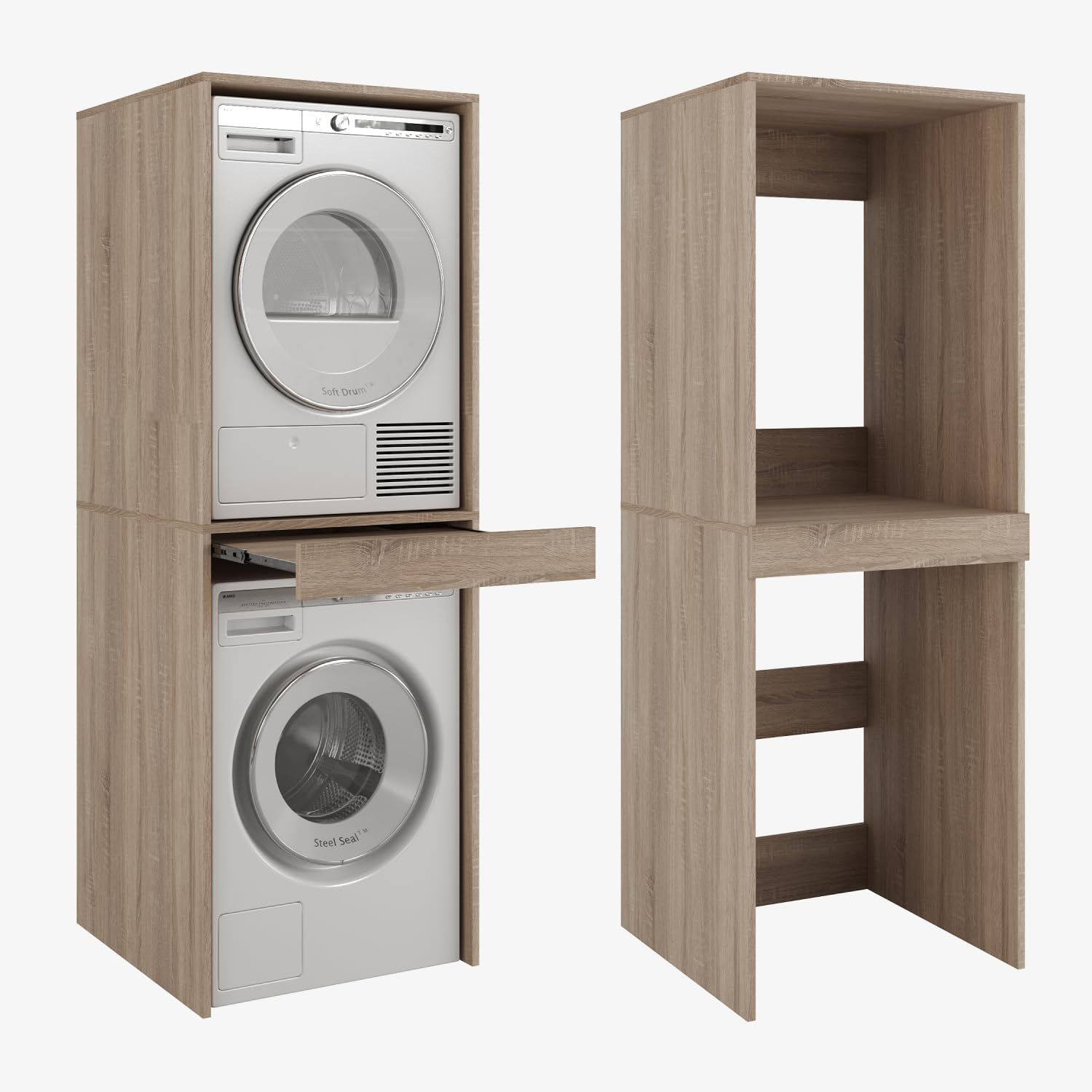 PLATAN ROOM Waschmaschine Trockner Schrank mit Ausziehbrett • Waschmaschinenschrank für Waschmaschine & Wäschetrockner • Überbauschrank 187 x 65 x 66 cm (Eiche Sonoma)