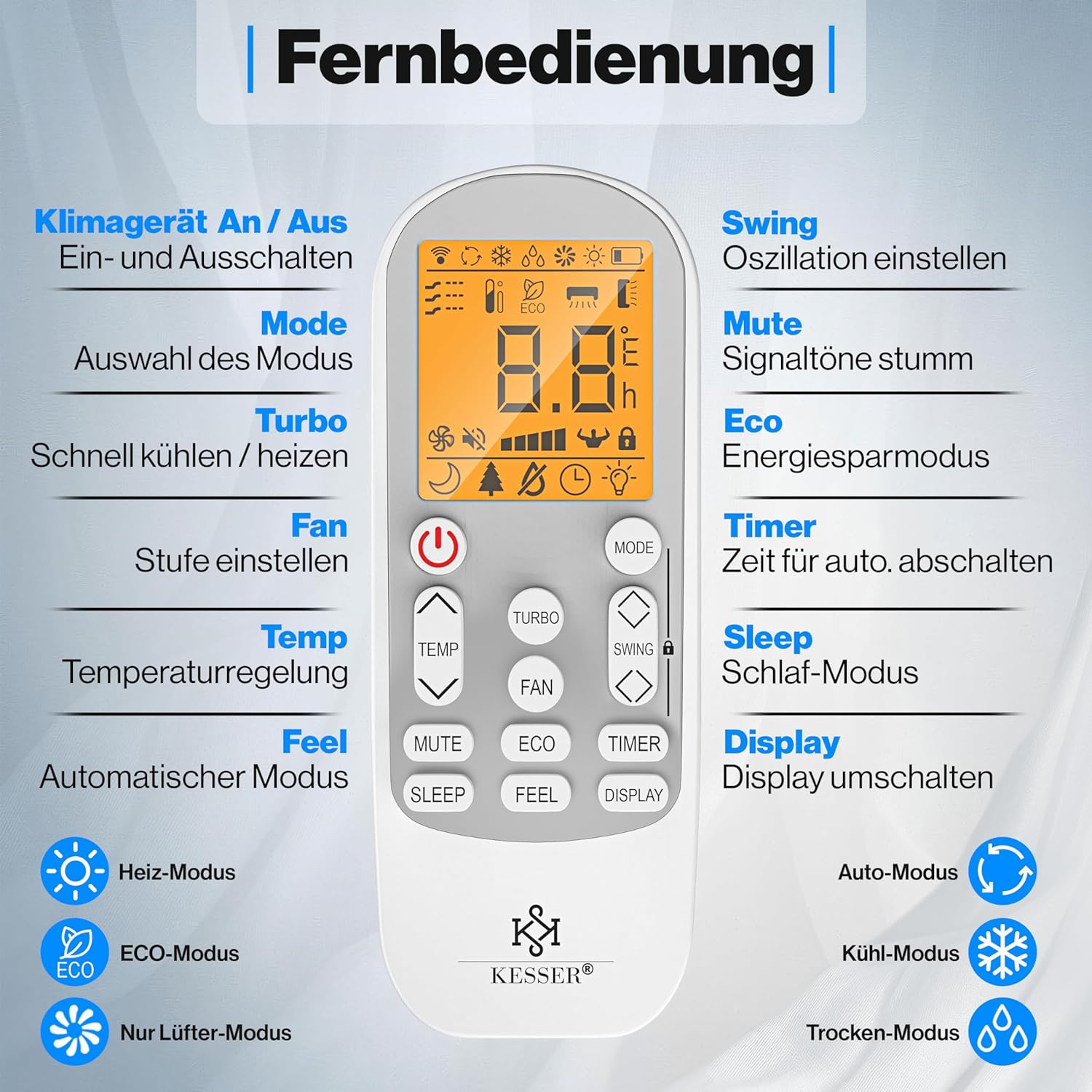 KESSER® Split Klimaanlage Set Quick Connect 12000 BTU 3,4 kW – WiFi & App Klimagerät mit Heizfunktion & Kühlmodus Wandklimaanlage, mit Kupferleitung Kältemittel R32 Inkl. Montagematerial