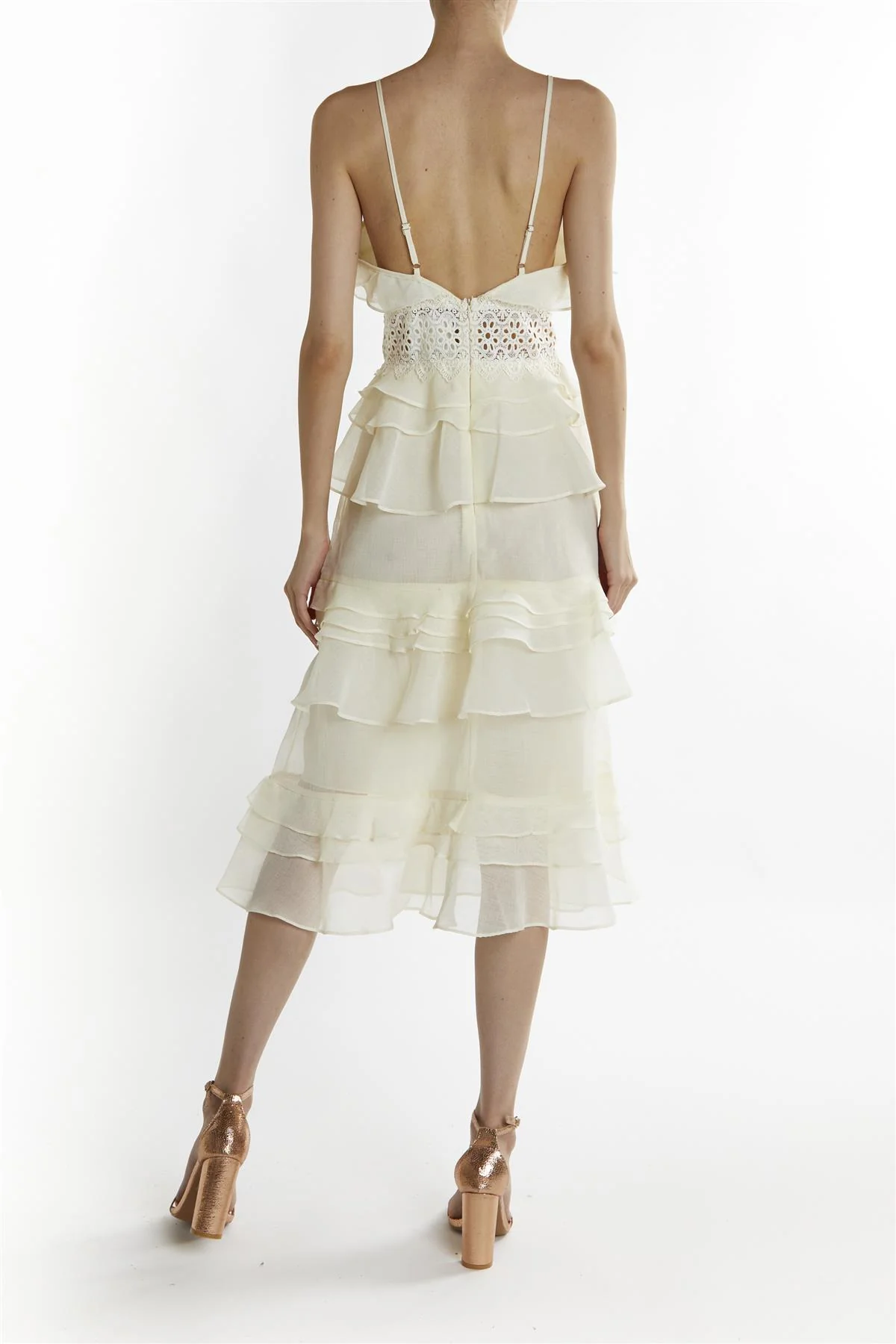 Soft-Yellow Melina V-Neck Ruffle Midi-Dress