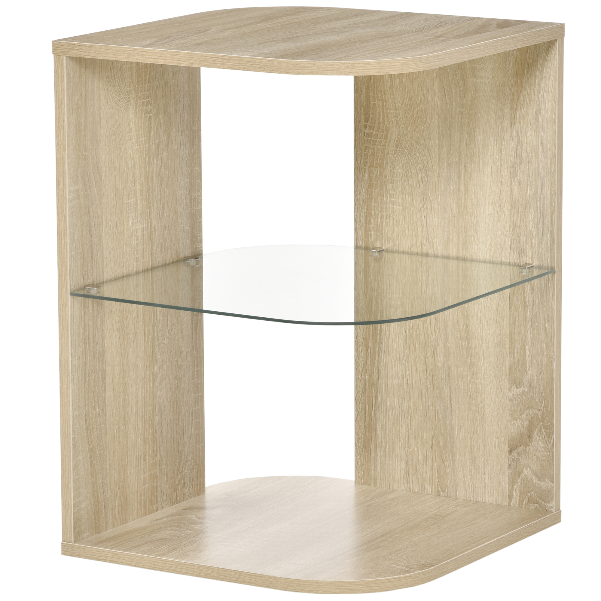 HOMCOM Beistelltisch Blumenhocker Design Zeitgenössisch Sofatisch Glasregal Naturholz