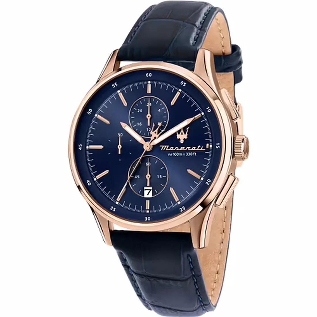 Orologio Maserati Sorpasso crono blu dettagli in oro rosa cinturino pelle R8871624009