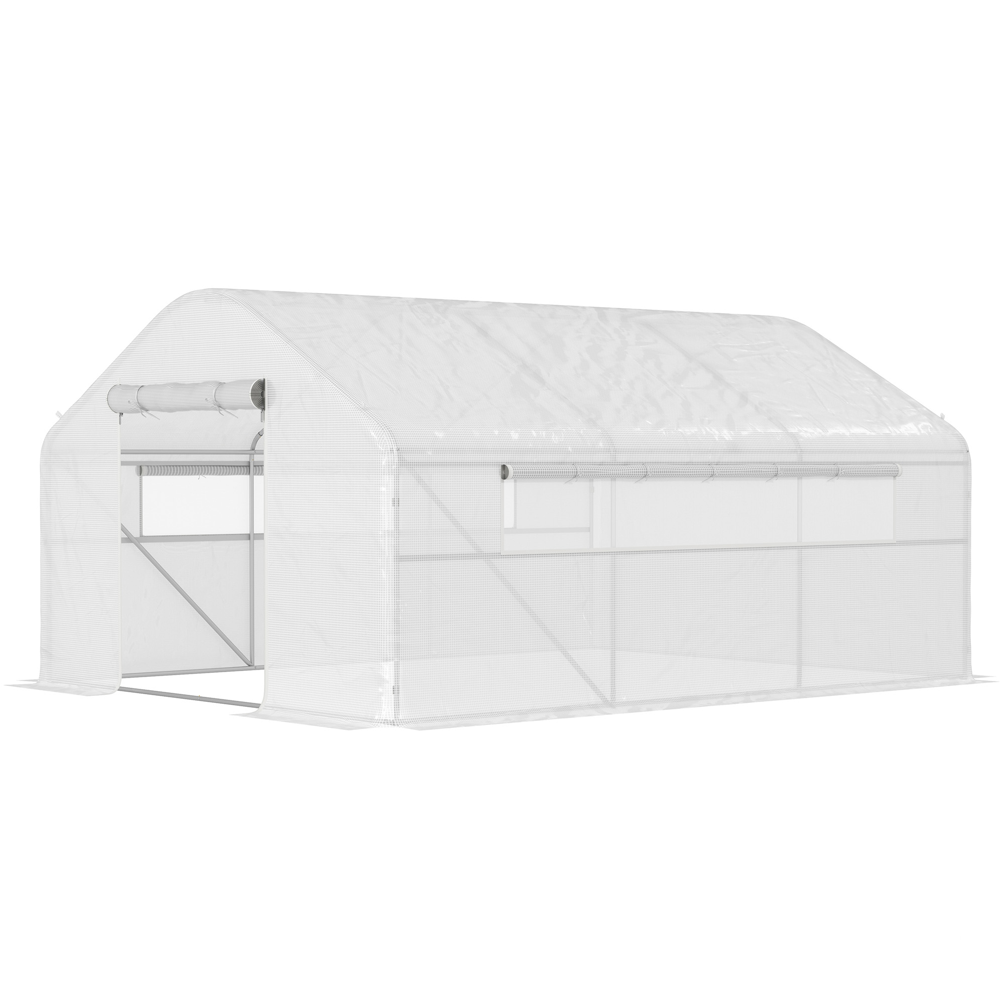 Outsunny Garten-Gewächshaus 4 x 3 x 2m mit Rolltüren und großen Mesh-Fenstern, Tunnelgewächshaus, weiß