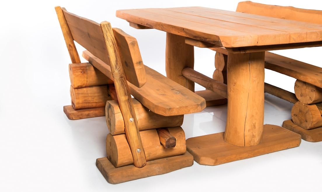 Mega Holz Gartengarnitur Rustikal Pinie Lasiert 200 cm - Aus heimischer Kiefer - Fertig montierte Sitzbank für Terrasse, Garten & Balkon mit Rückenlehne - Zeitloses Design, wetterfest & pflegeleicht