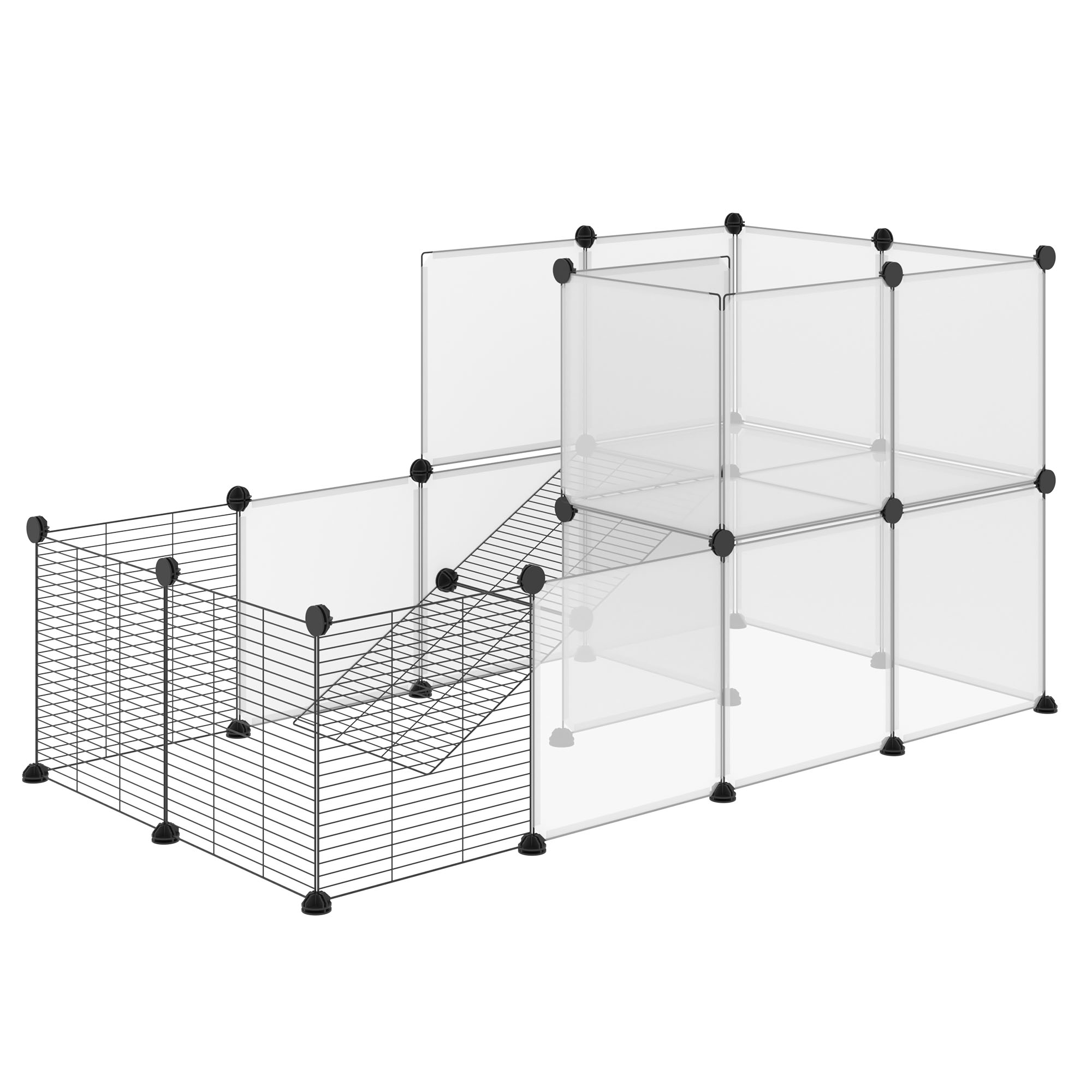 PawHut Kleintiergehege DIY Design modularer Käfig für Meerschweinchen Kaninchen Chinchillas kleine Haustiere 27 Paneele Schwarz