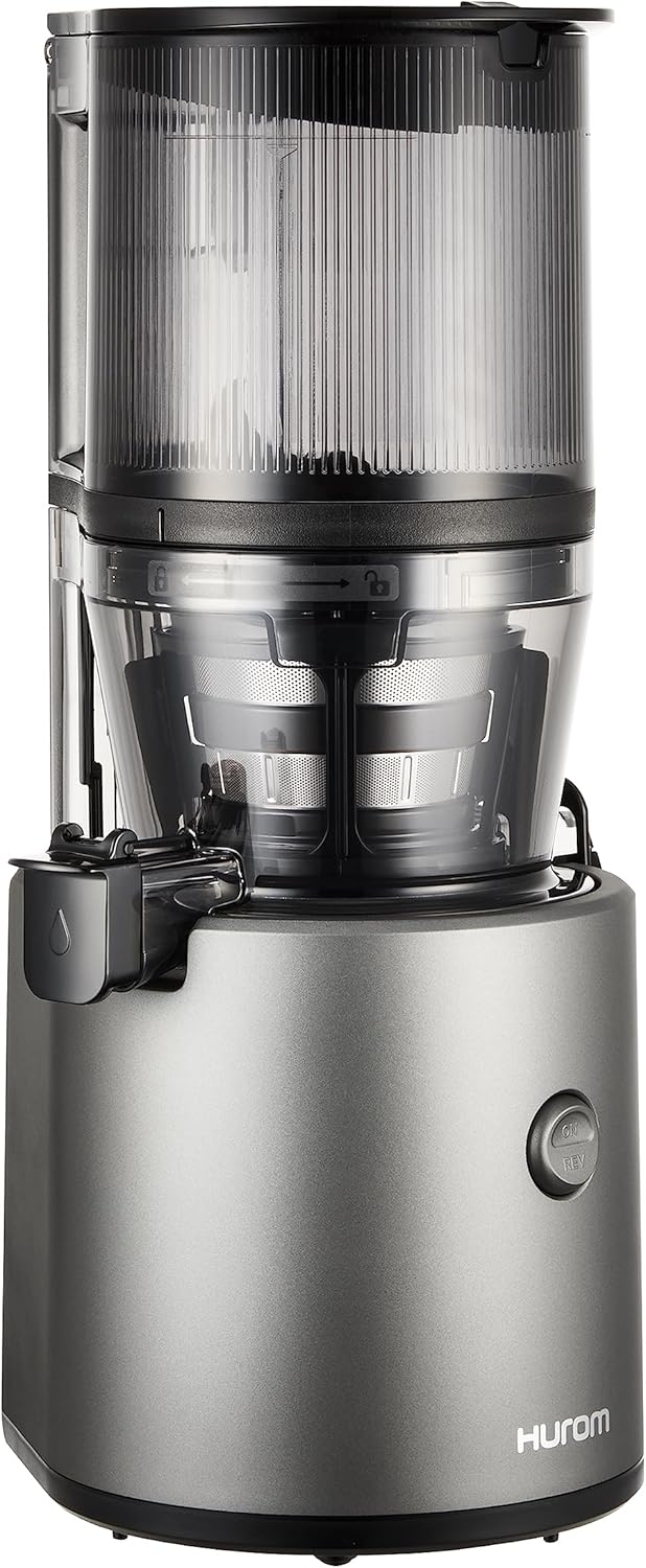 HUROM | Entsafter Gemüse und Obst | Slow Juicer | H320N | Elektrische Kaltpresse | Ruhiger Motor | Leicht zu Reinigen | mit groem Behlter und Siebfilter 2L | 200 Watt | BPA Frei | Schwarz