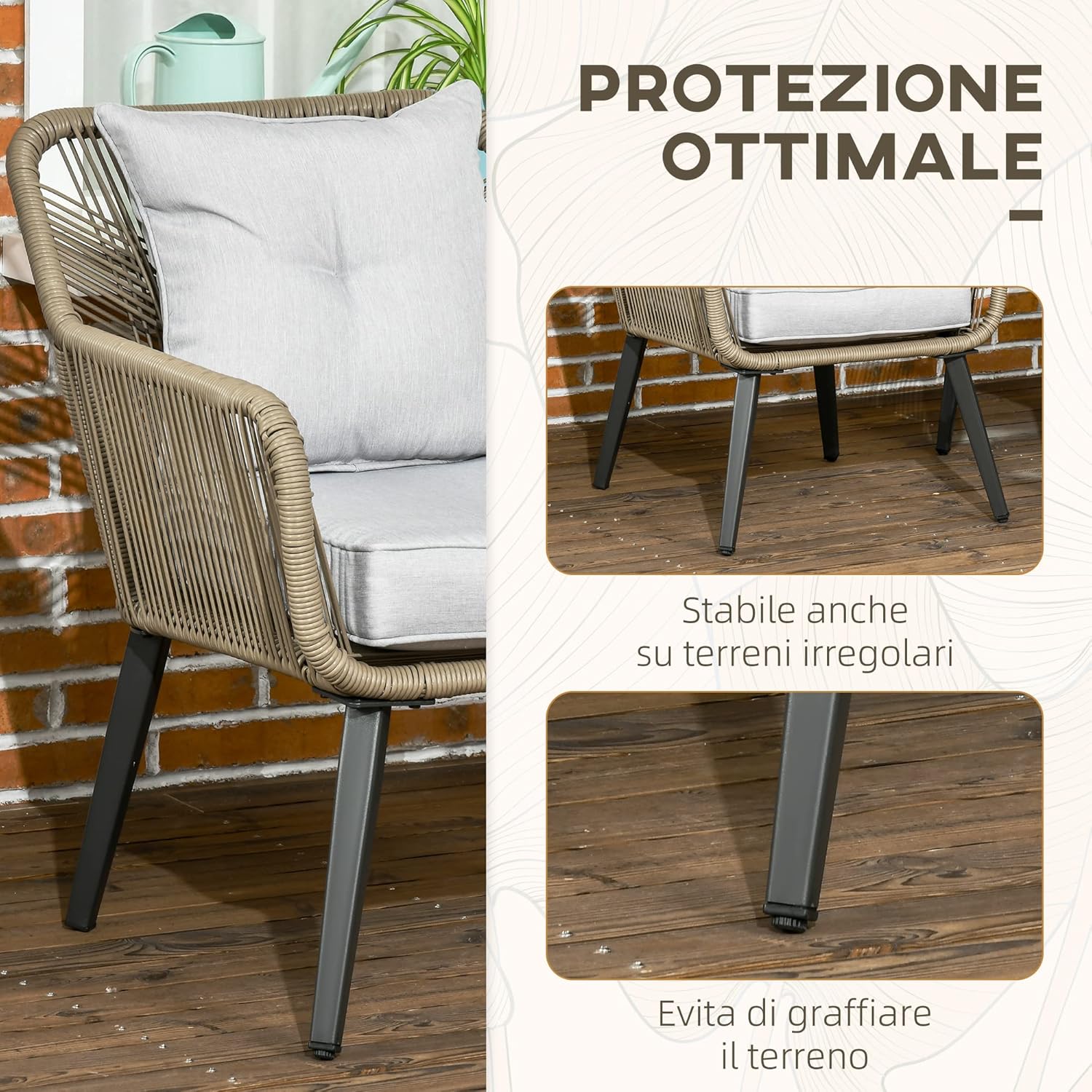 Outsunny 3-Piece Garden Table and Chairs Set in PE Rattan and Steel with 2 Modern Chairs and 1 Coffee Table, Grey
