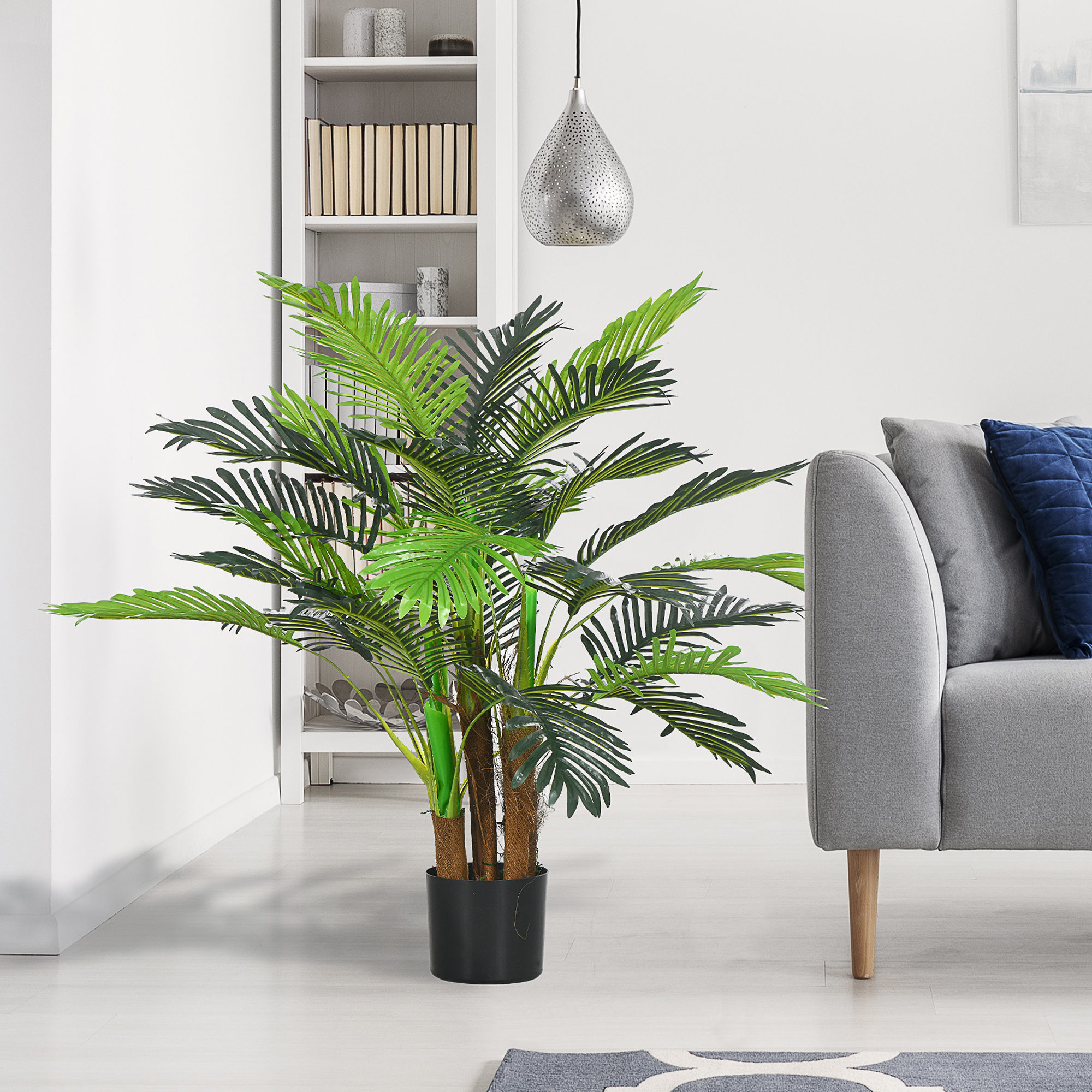 HOMCOM Künstliche Palme, 1 m, realistische Zweige, Dekorationspflanze, Kunststoff, mit Topf, Braun+Grün