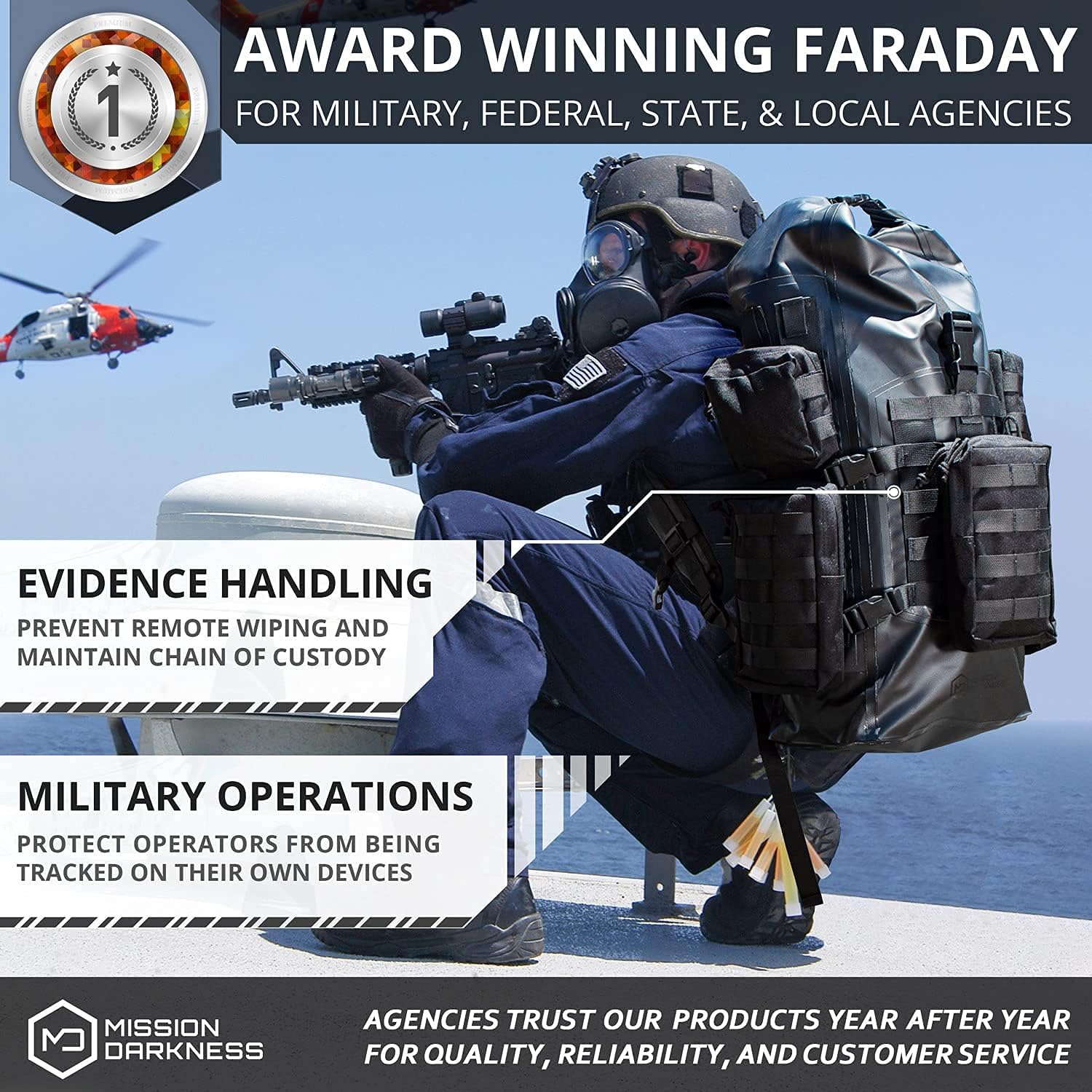 Mission Darkness Dry Shield Faraday Rucksack 40 Liter Fassungsvermögen // Wasserdichte taktische Tasche mit abnehmbaren MOLLE-Taschen, signalblockierendem Anti-Hacking-EMP-Schild für Elektronik