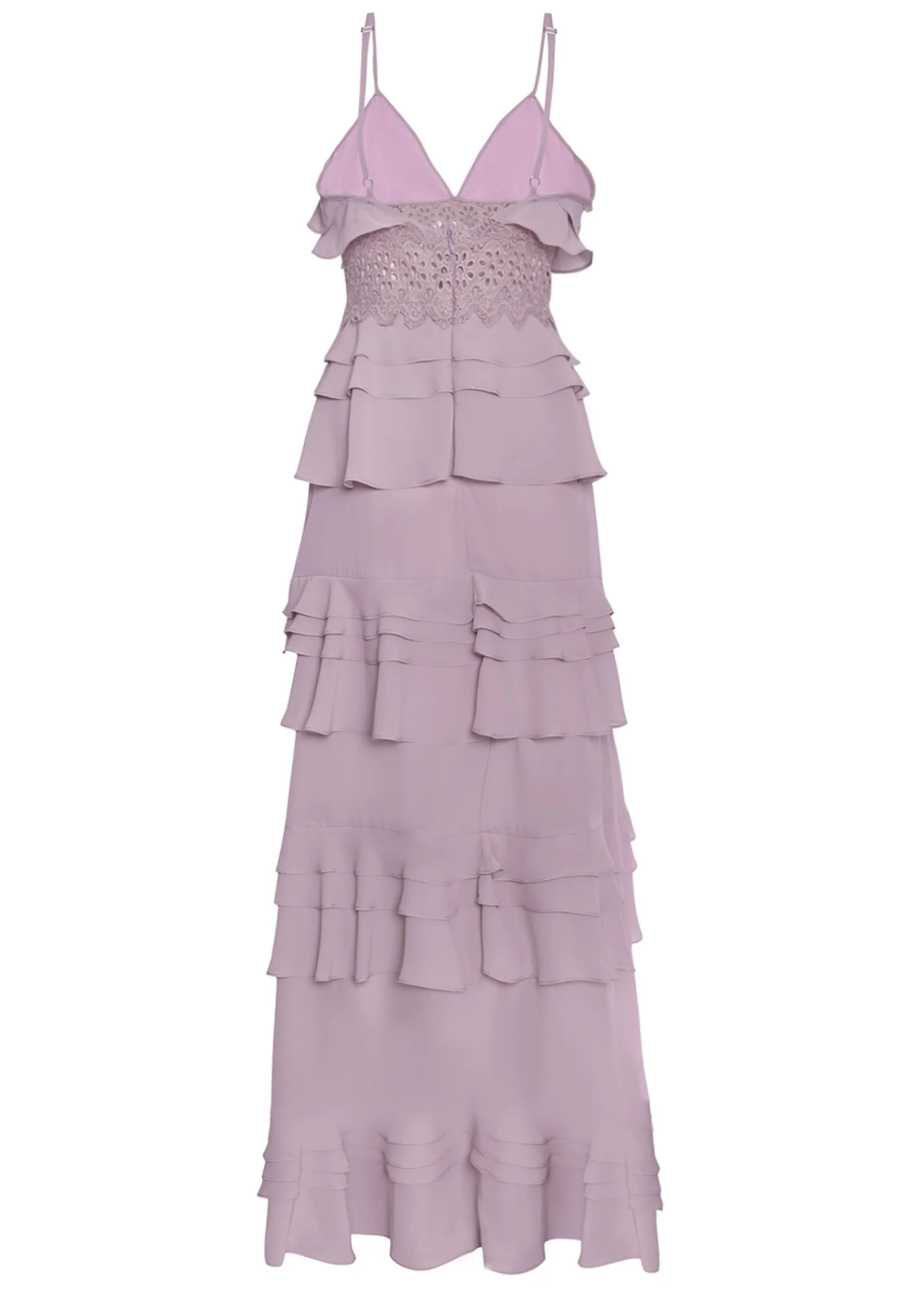 Sophia Dusty Lilac Plunge Front Strappy Tiered Ruffle Maxi Dress