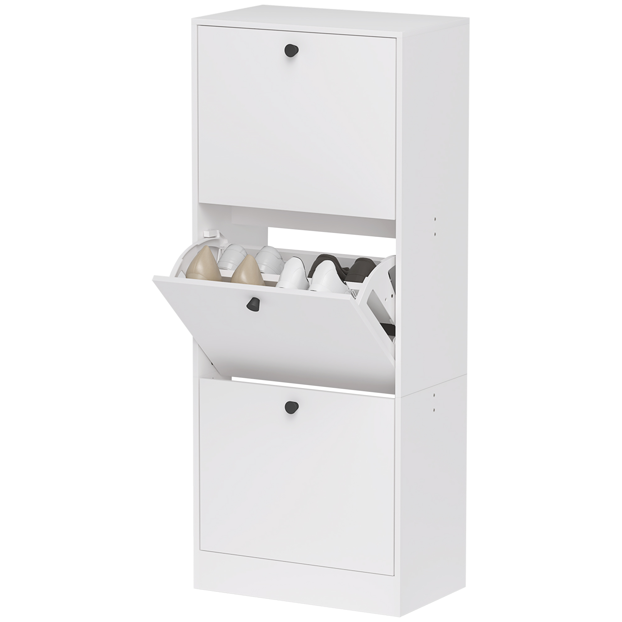 HOMCOM Schuhschrank, Schuhregal, 3 Klappfächer, verstellbar, Spanplatte, Weiß