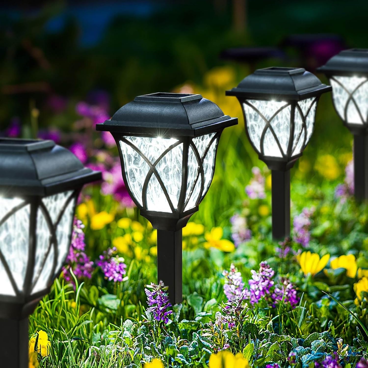 Gartenstecker aus Edelstahl, IP66, wasserdicht, für den Außenbereich, Wegbeleuchtung, keine Kabel, Nachtaktivierung, helle weiße LED für Landschaft und Hof, 4 Stück