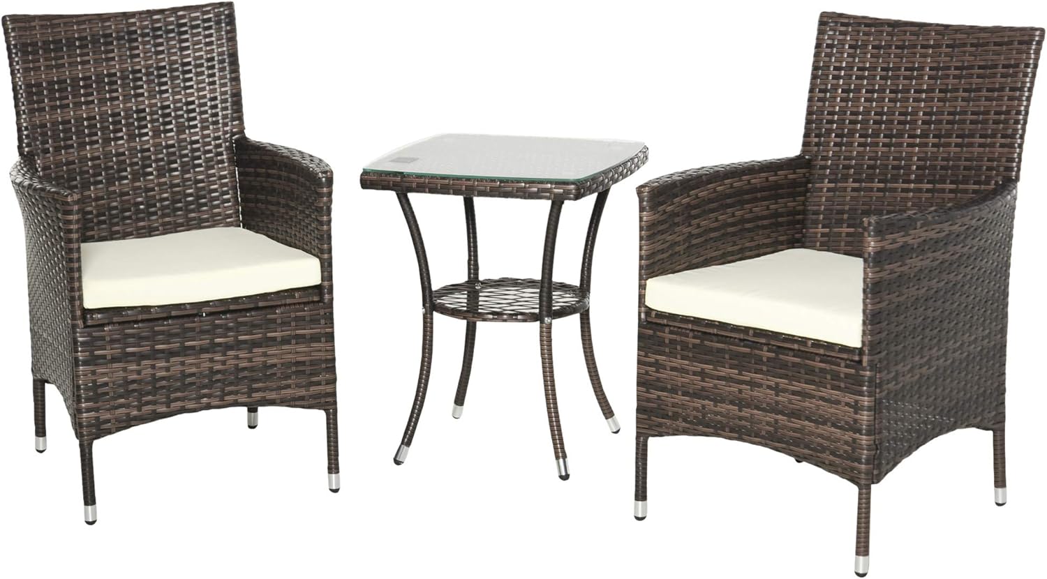 Outsunny Rattan Garden Furniture Set 3-Piece Garden Furniture Set with 2 Chairs with Cushions Brown