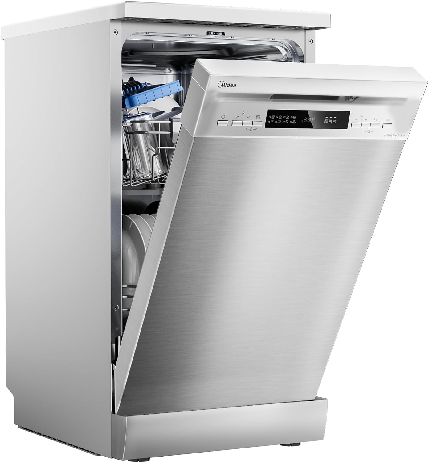 Midea MFD60S200X.1-IT Dishwasher Freestanding with 14 Places, 8 Programs, LED Display, Delay Start, Half Load Function, Extra Drying - Stainless Steel