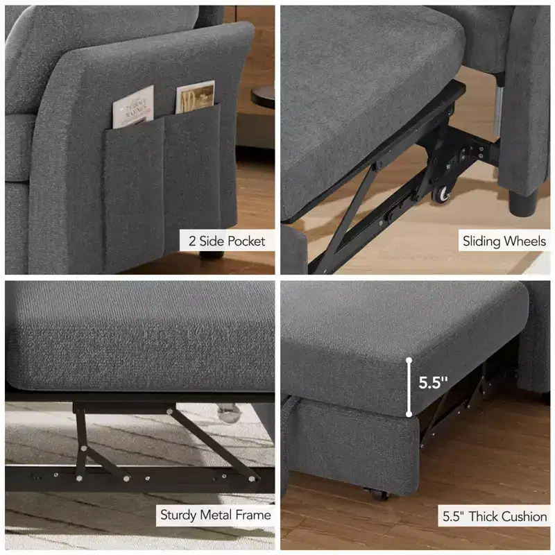 Chenille Sleeper Sofa Bed, Convertible Couch with Pull-Out Bed for Living Room