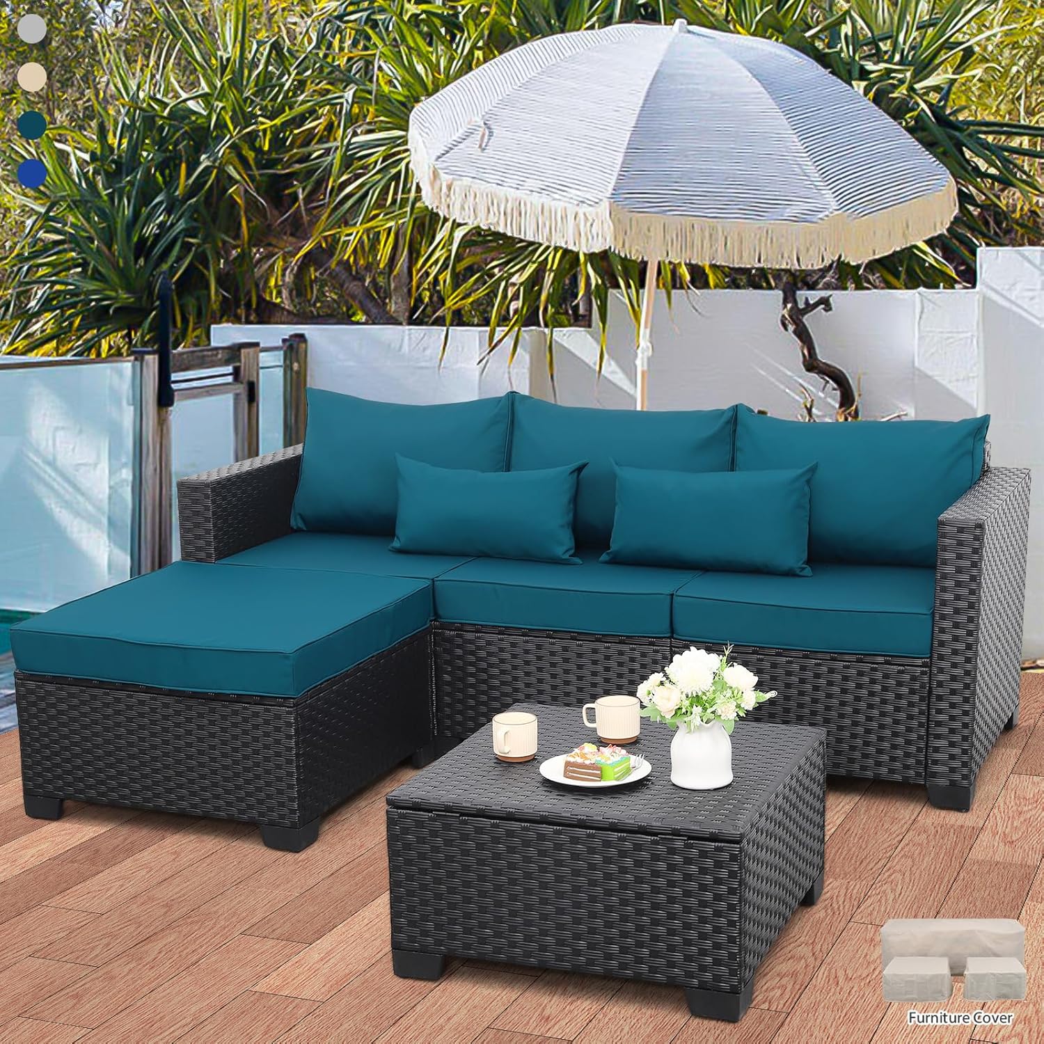 3 Pieces Patio Furniture Set Outdoor Sectional Wicker