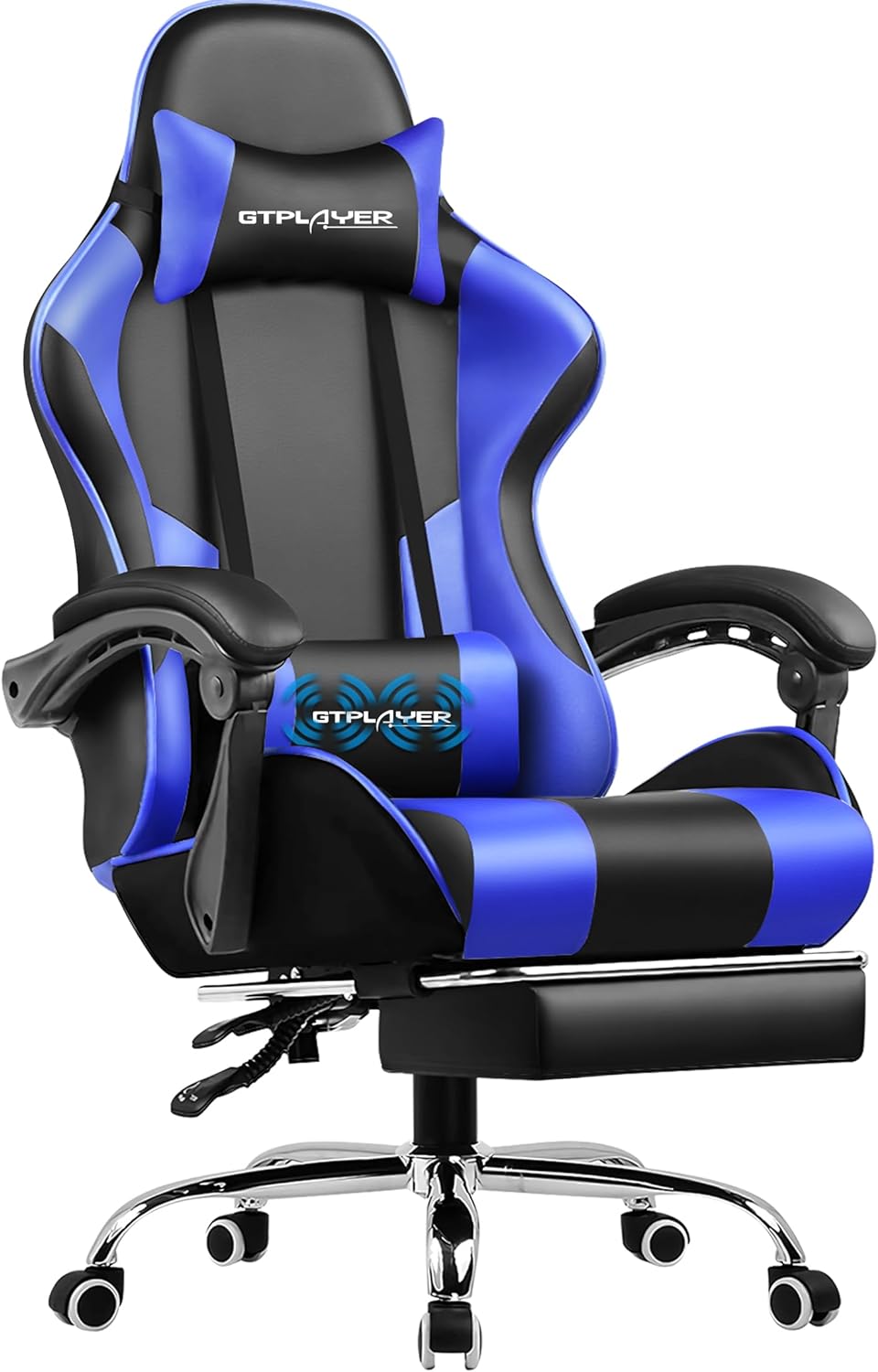 GTPLAYER Gaming Chair, Computer Chair with Footrest and Lumbar Support, Height Adjustable Game Chair with 360  -Swivel Seat and Headrest and for Office or Gaming (White)