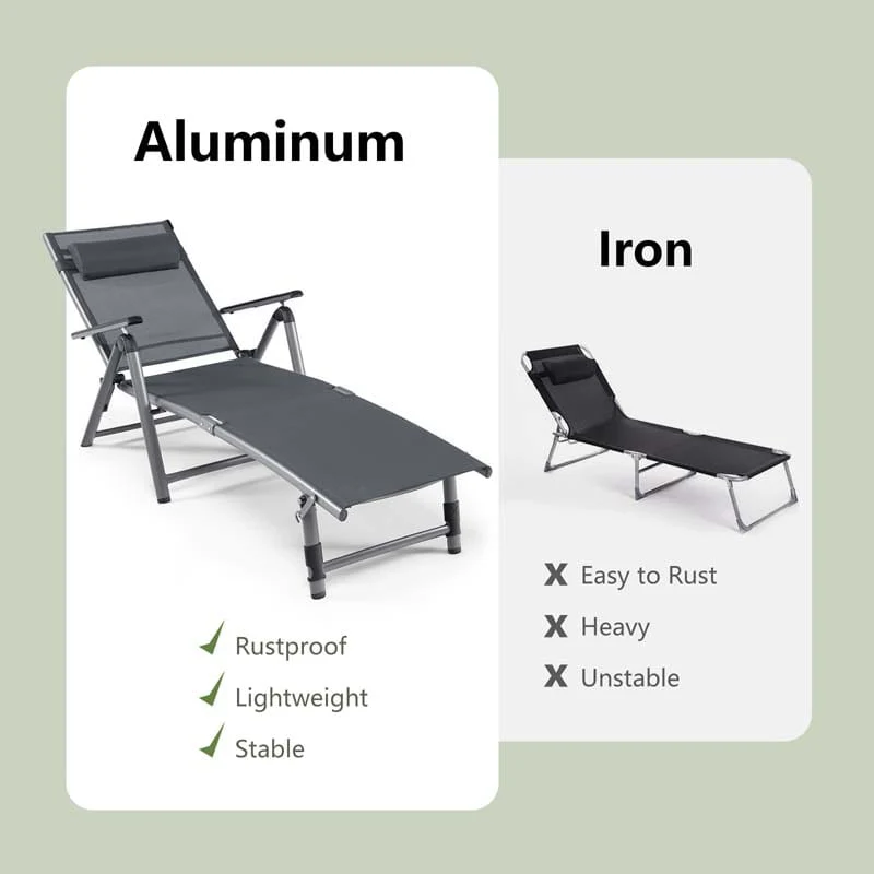 Eletriclife Outdoor Aluminum Chaise Lounge Chair with Quick-Drying Fabric