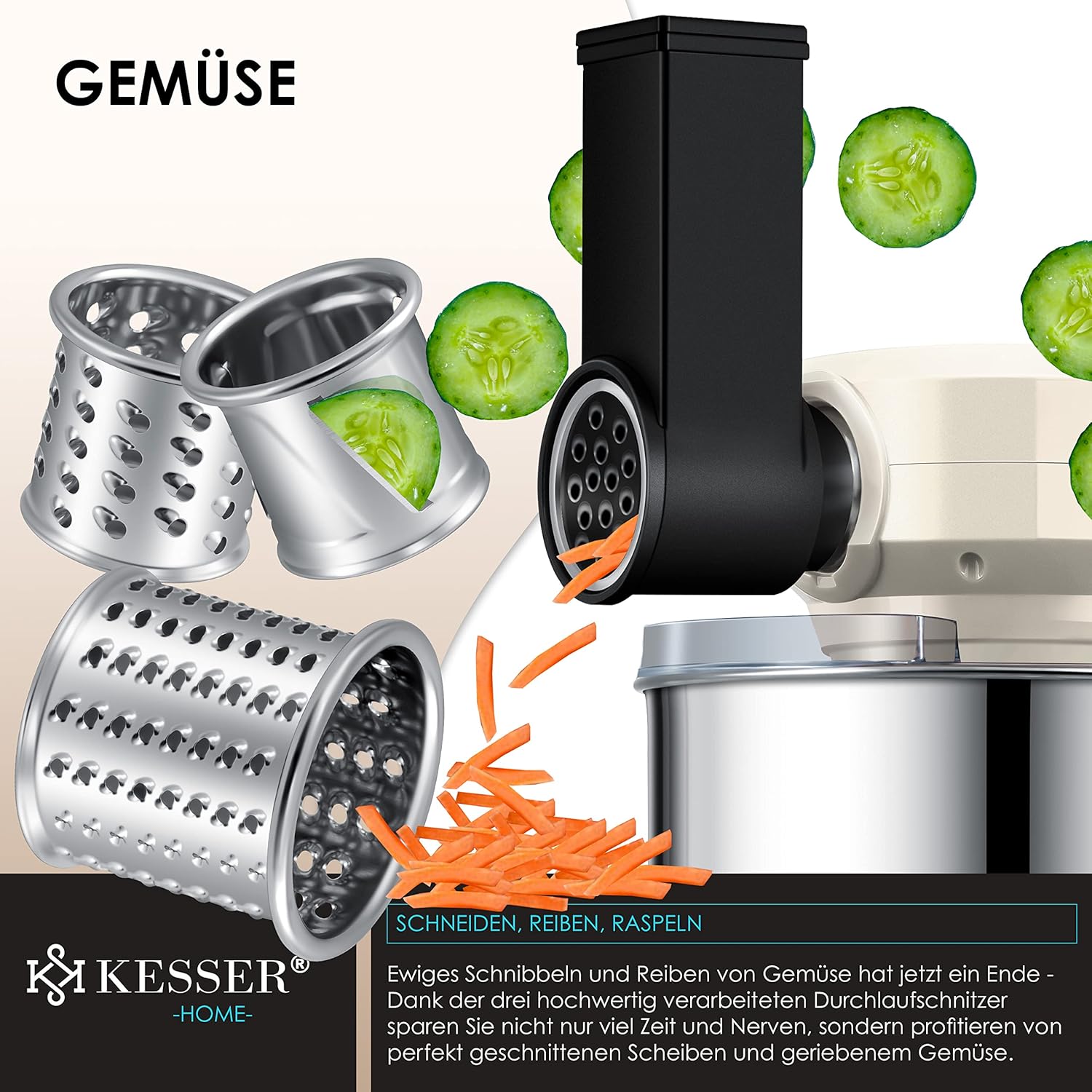 KESSER® 3 in 1 Universal Küchenmaschine K-KM 3000 mit Fleischwolf Knetmaschine Multifunktionale Rührmaschine 5,5L Schüssel mit 3 Rührwerkzeuge, 1,5L Entsafter, Zubehör-Set, Pasta & Gebäckformen