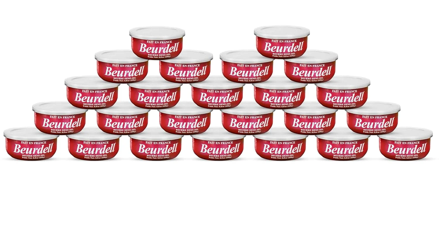 Beurdell Canned French Butter – 100% Natural Salted Pasteurized Real Butter | Long Shelf Life Emergency Survival Food | Great for Cooking, Baking, RV & Camping | Pull Top Lid | Pack of 24 | France