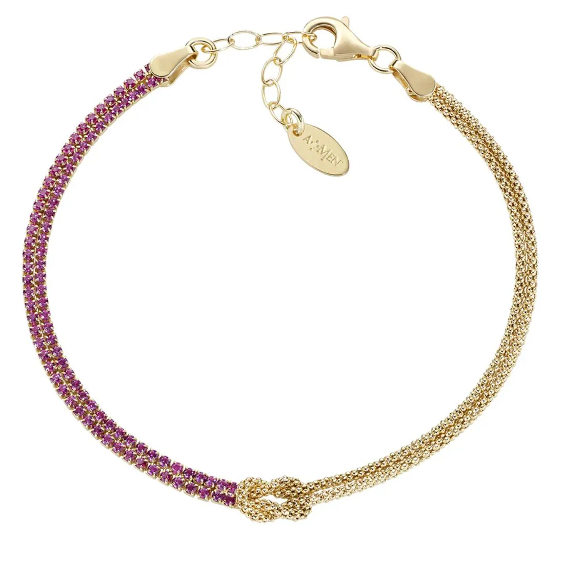 Bracciale Amen dorato Nodo d'Amore con pietre rosse BRNOAMGRZ16