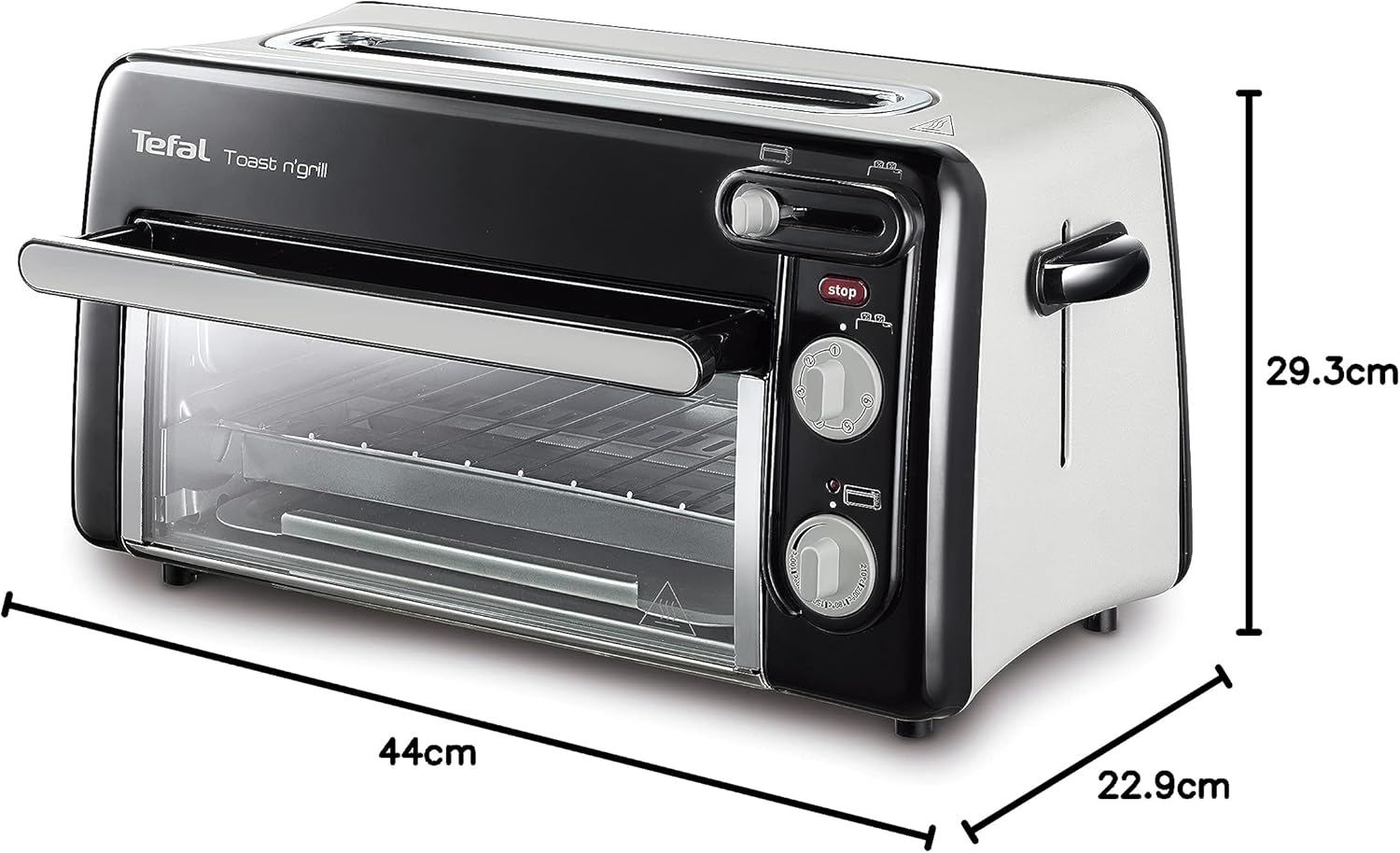 Tefal Toast n’ Grill TL6008 | 2 in 1 Toaster und Mini-Ofen | Sehr energieeffizient und schnell | 1300 Watt | 43.5 x 28.5 x 22.5 cm | Schwarz/ Alu matt | 220-240V | 50-60Hz