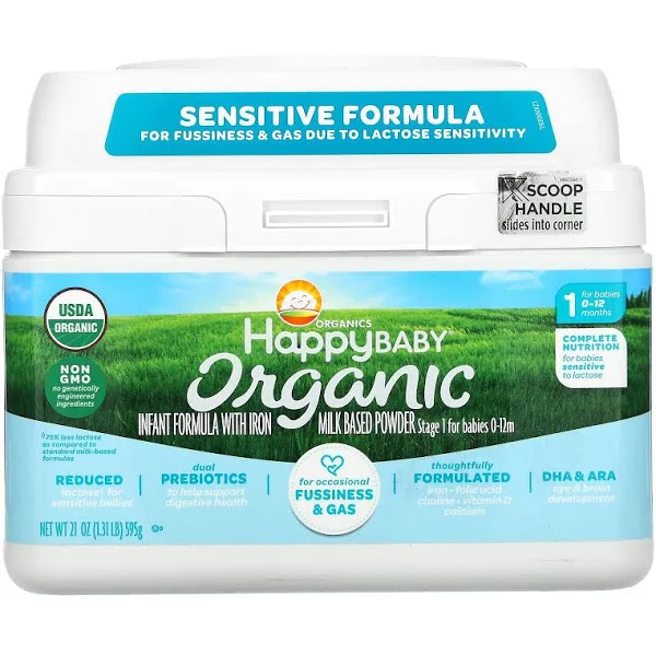 Happybaby Organics Infant Formula with Iron, Milk Based Powder, Organic, Stage 1   21 oz