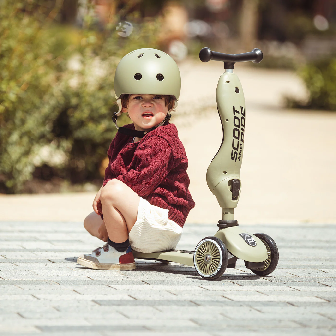 2025 Scoot and Ride 2-in-1 bici a spinta / monopattino – Highwaykick 1 – Olive