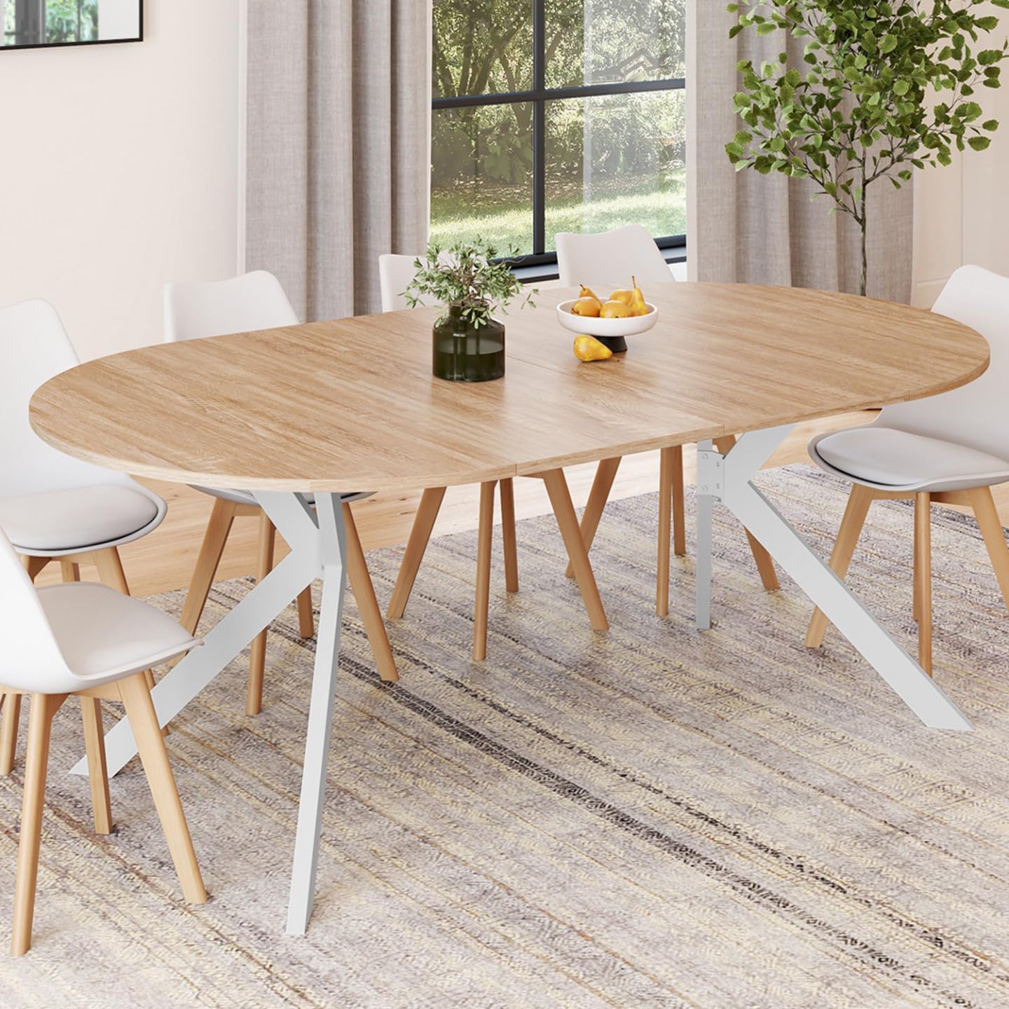 IDMarket - ALIX Tavolo da pranzo rotondo allungabile per 4-10 persone con gamba in legno e ragno bianco 110-200 cm