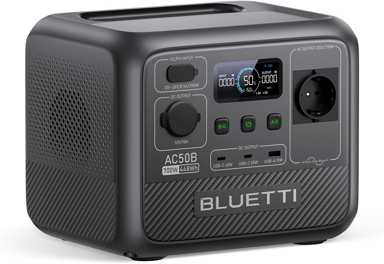 BLUETTI AC50B Centrale Elettrica Portatile, 448Wh LiFePO4 Batteria Backup, 700W AC Uscita (1050W Picco), 65W USB-C PD Uscita, Generatore Solare per Campeggio, Emergenza (Pannello Solare Opzionale)