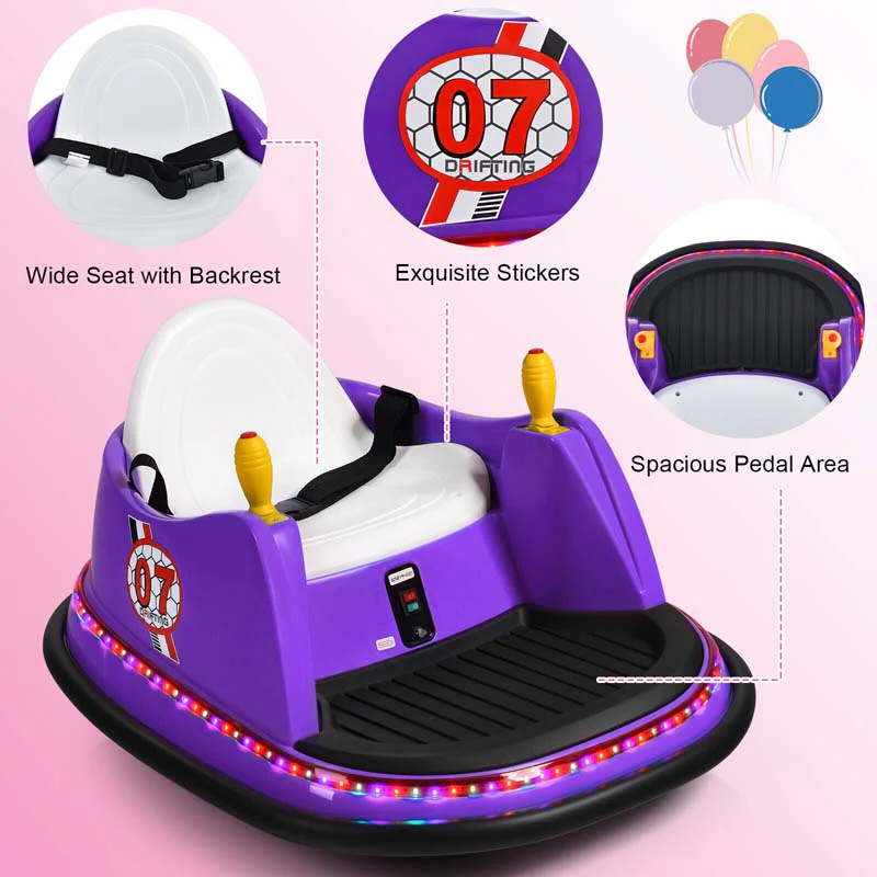 12V Toddler Bumping Car Battery Powered Baby Ride On Bumper Car With Dual Joysticks Flashing Led Light Amp 360 Degree Spin