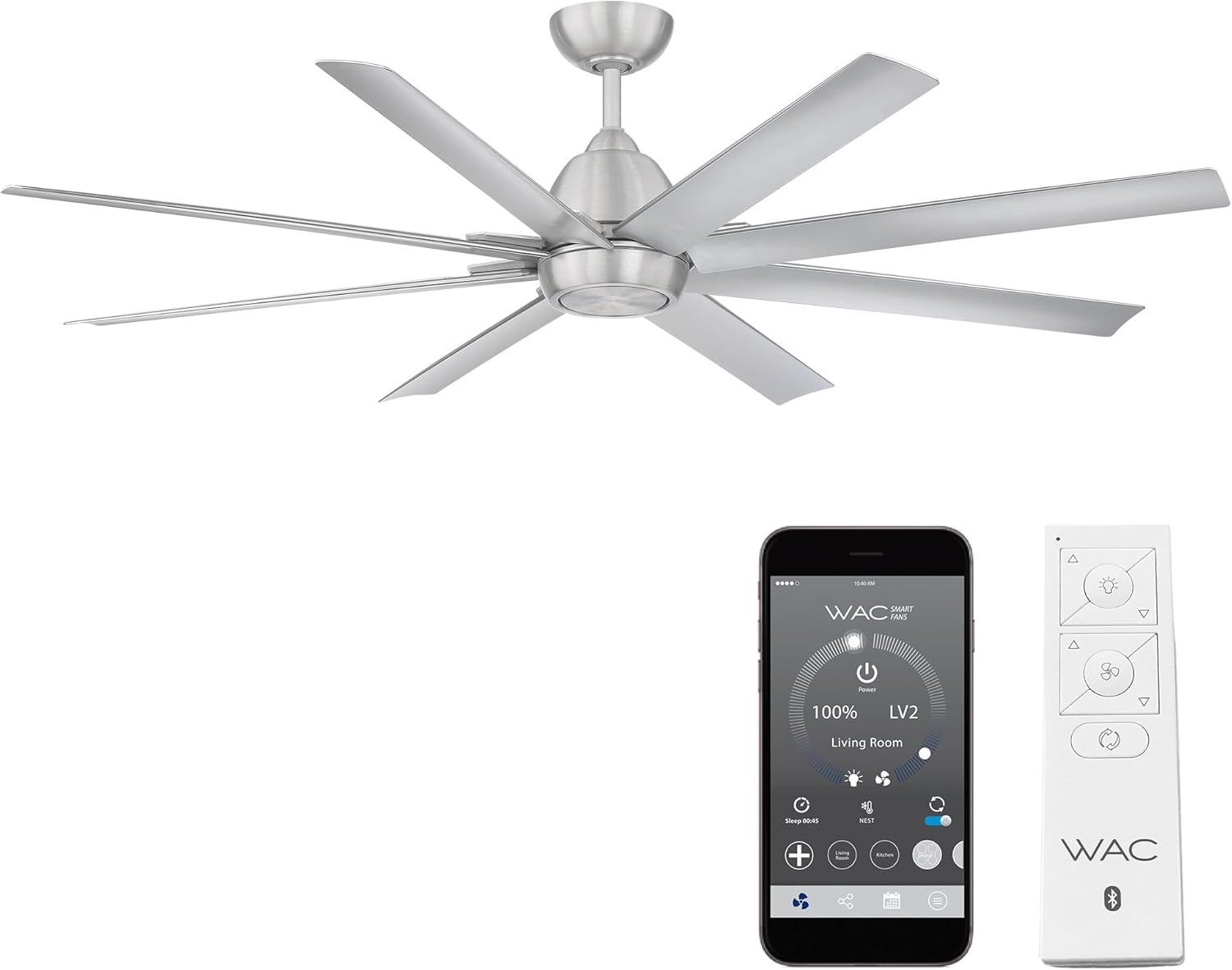 WAC Lighting Mocha XL 8 Blades Aluminum Smart Ceiling Fan in Brushed Nickel