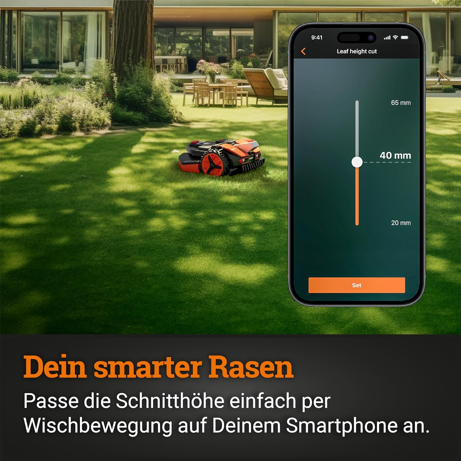 WORX Landroid WR169E Mähroboter mit Begrenzungskabel für Gärten bis 300m² - AIA Navigation - App Steuerung, WLAN, Bluetooth - Cut-to-Edge - 16 cm Schnittbreite - 30-60 mm Schnitthöhe