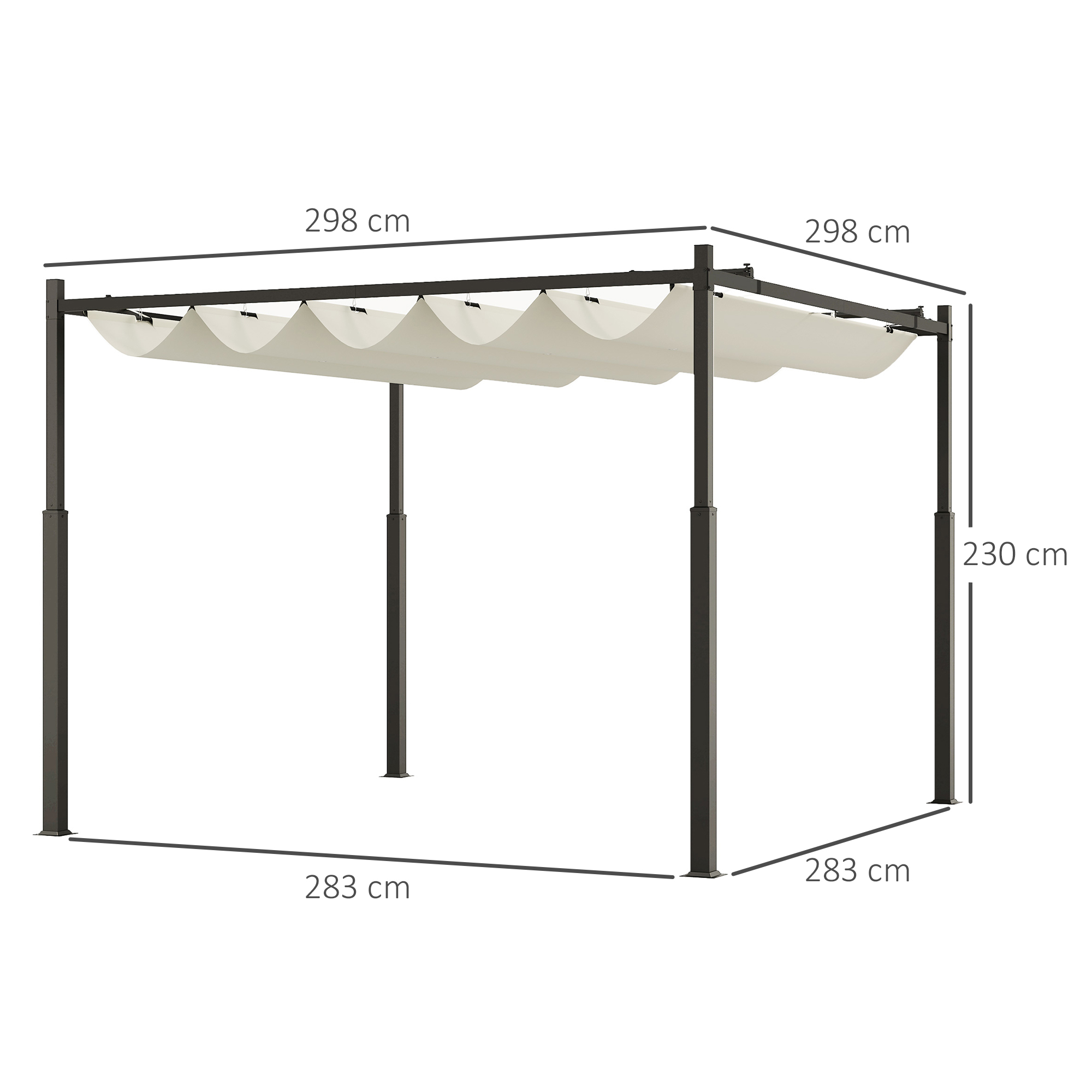 Outsunny Tuin Pergola, 3 x 3 m, Uitschuifbaar Dak en Magneetpad, Buiten Luifel, Tuinpaviljoen, UPF30+, Metaal, Cr��mewit