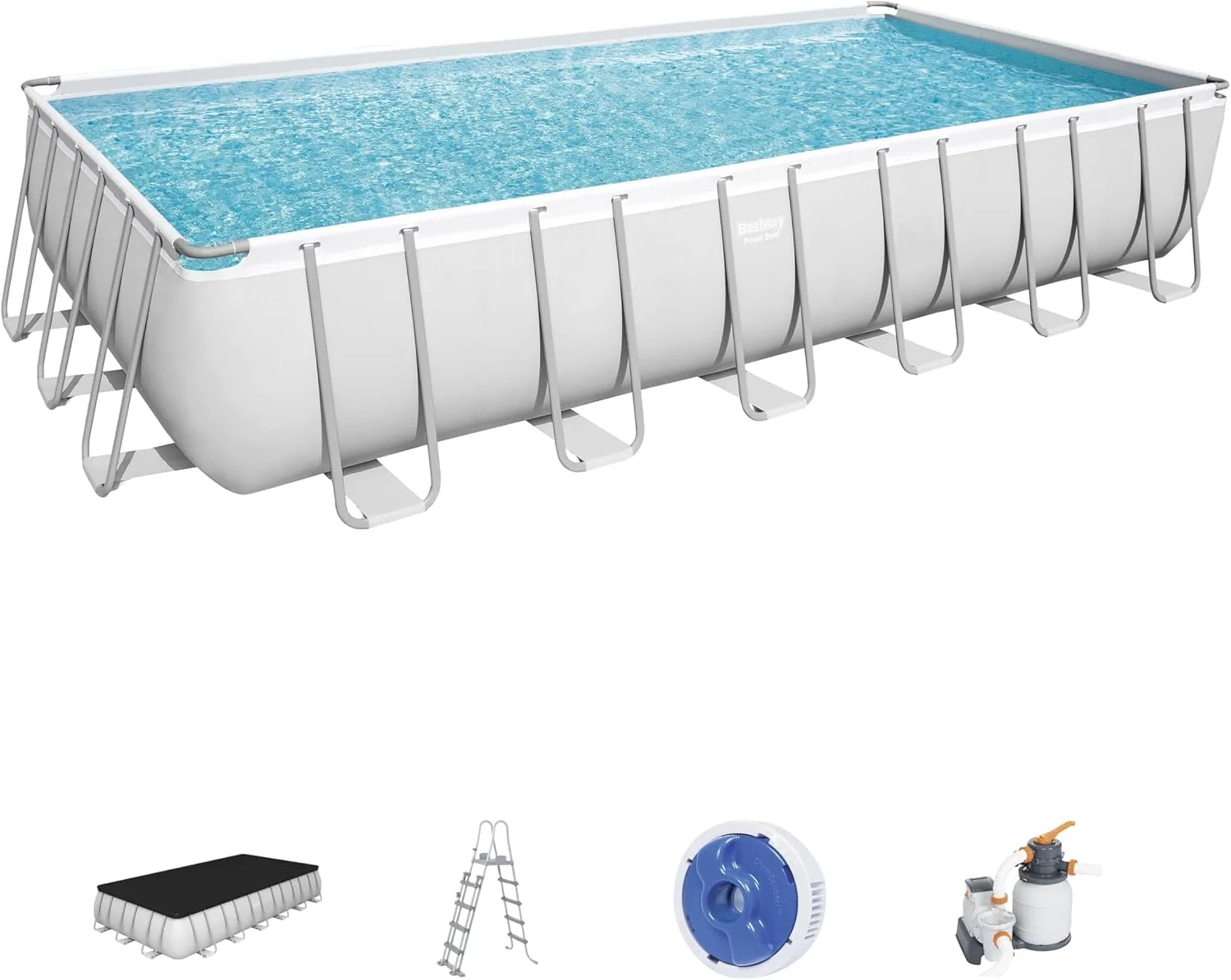 Bestway Stahlrahmenpool, 732 x 366 x 132 cm, 30.045 L, Weiß/Blau, 56475-2 Power Steel Aufstellpool rechteckig