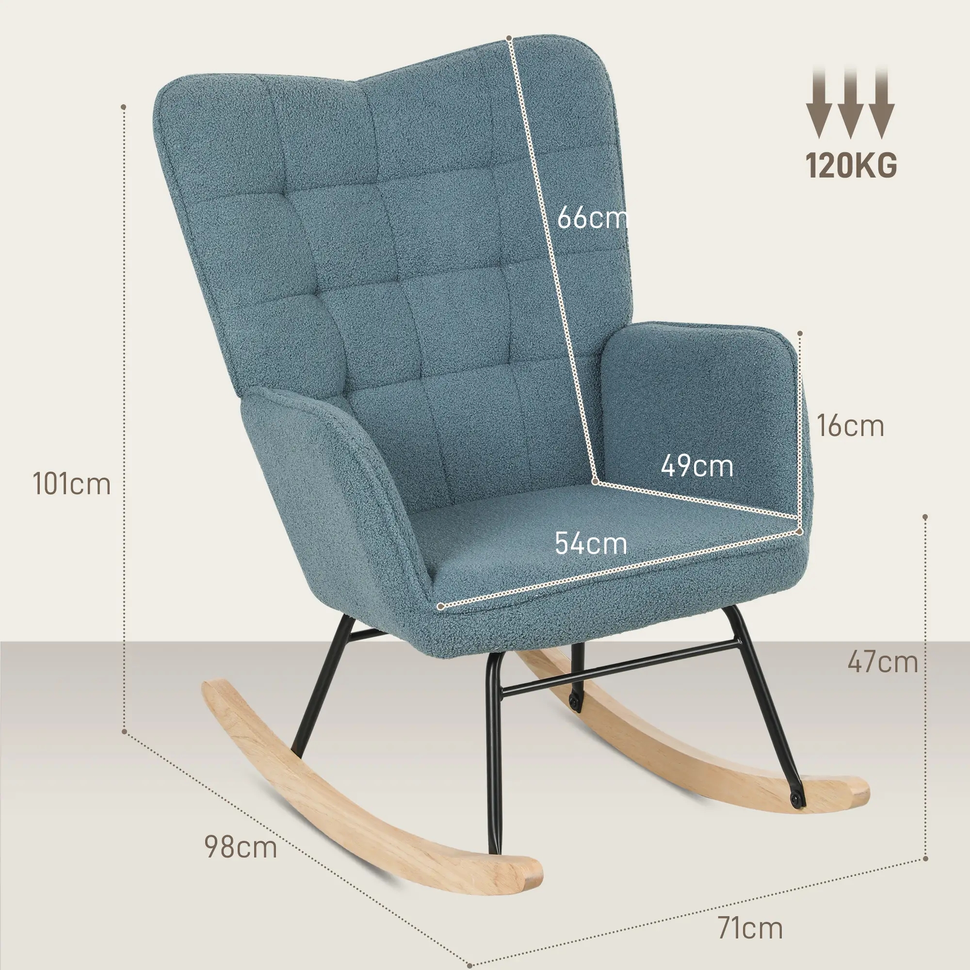 HOMCOM Schaukelstuhl Relaxsessel Berbervliesoptik hellblau