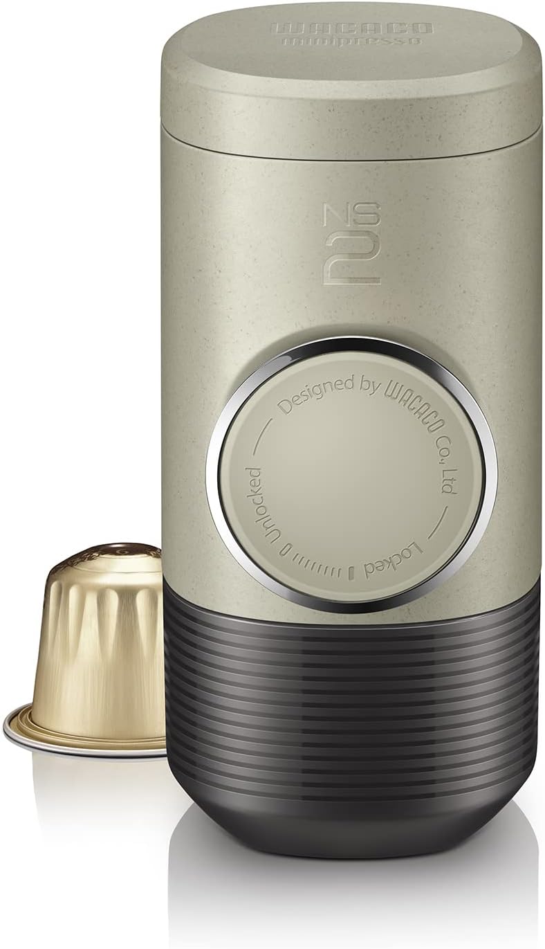 WACACO Minipresso NS2, Macchina Caffè Portatile Compatibile con Capsule e Compatibili Originali NS, Azionamento Manuale, 18 Bar Piccola Macchina Caffe Portatile per Viaggi, Campeggio