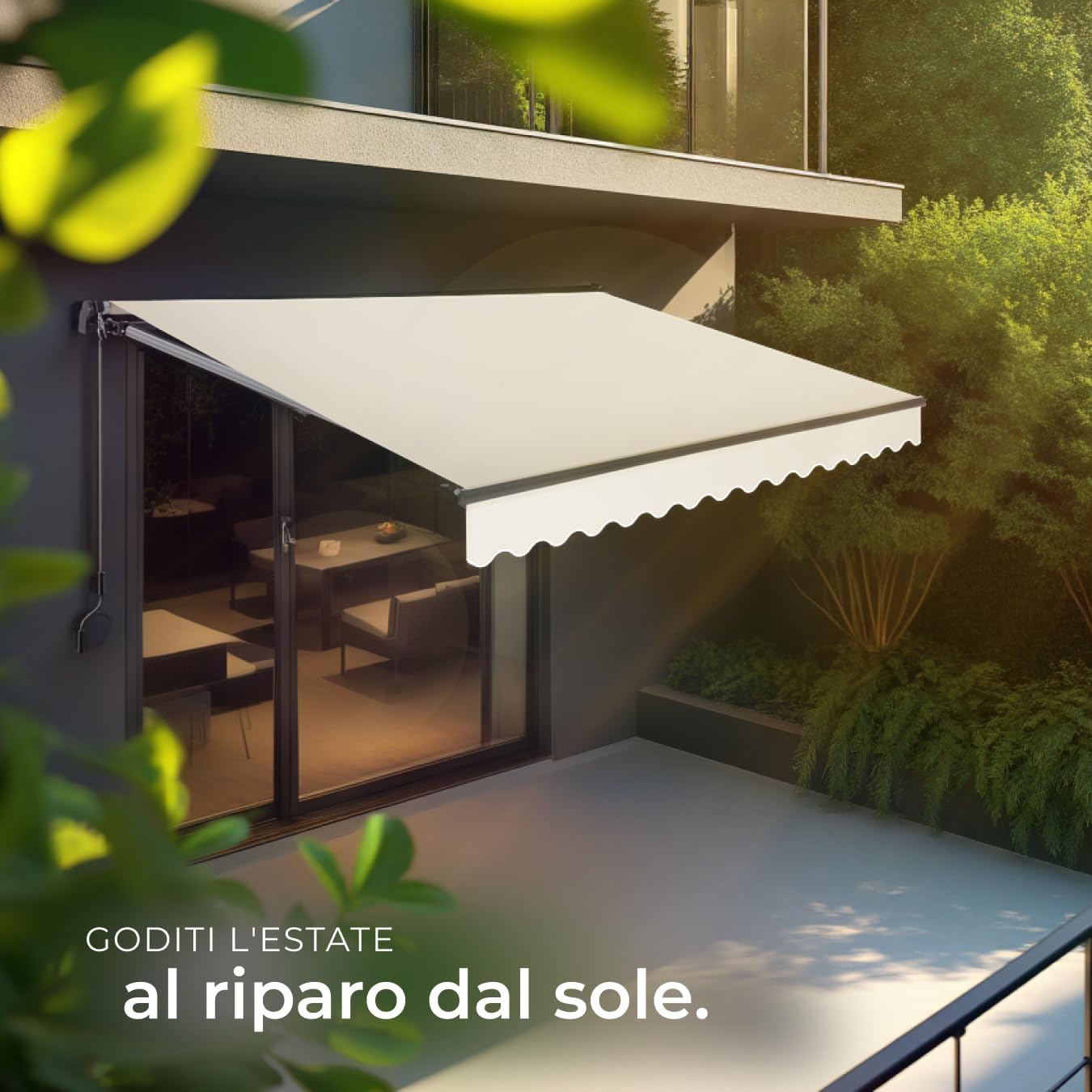 tectake®, Outdoor Awning with Extendable Arms, Roller Blind, Crank, Waterproof, UV Protection, Polyester Fabric, Aluminium Frame, Porch, Balcony, Terrace - 300 x 250 cm Beige