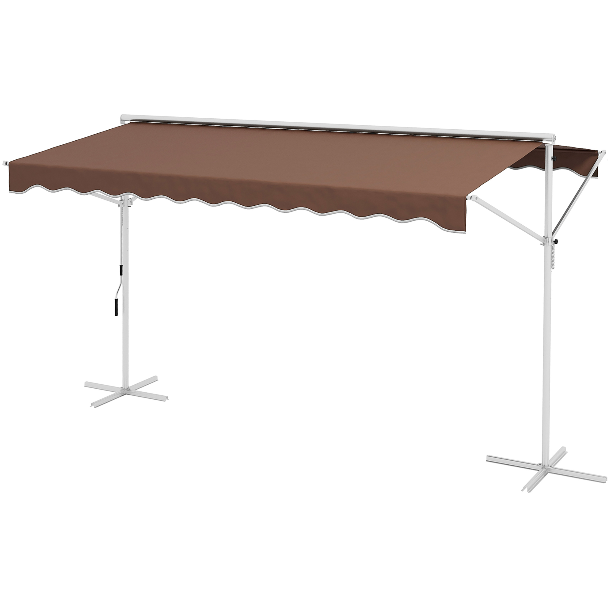 Outsunny Freistehende Markise, neigungsverstellbar, Handkurbel, Metallgestell, wetterfest, 4x3m, Kaffee