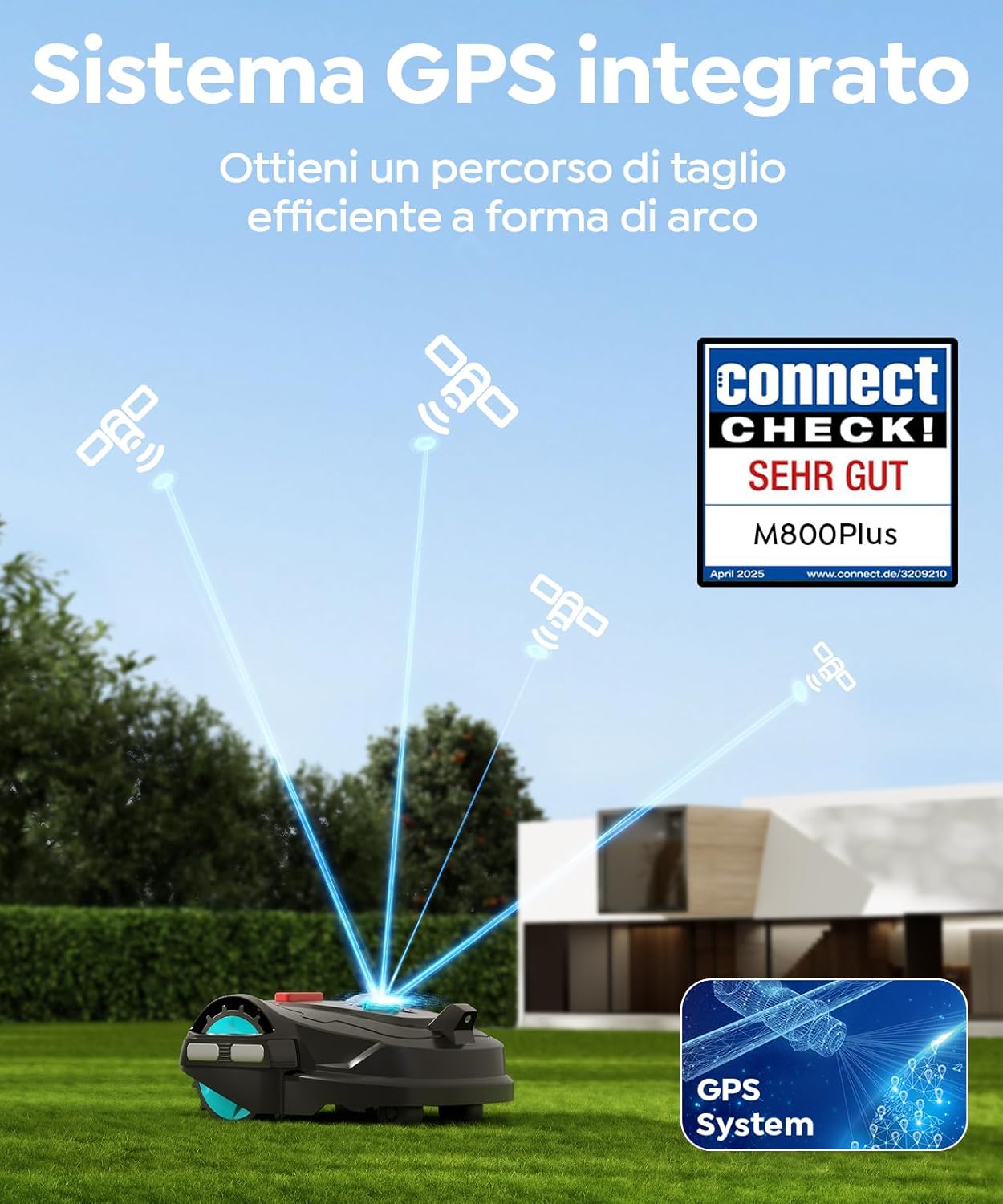 M800Plus Robot Tagliaerba Senza Filo Perimetrale, 800 m², Posizionamento GPS + Visione AI, Robot Tosaerba, Modalità di Taglio a U, Rilevamento di 150 Ostacoli, Ricarica Automatica, App