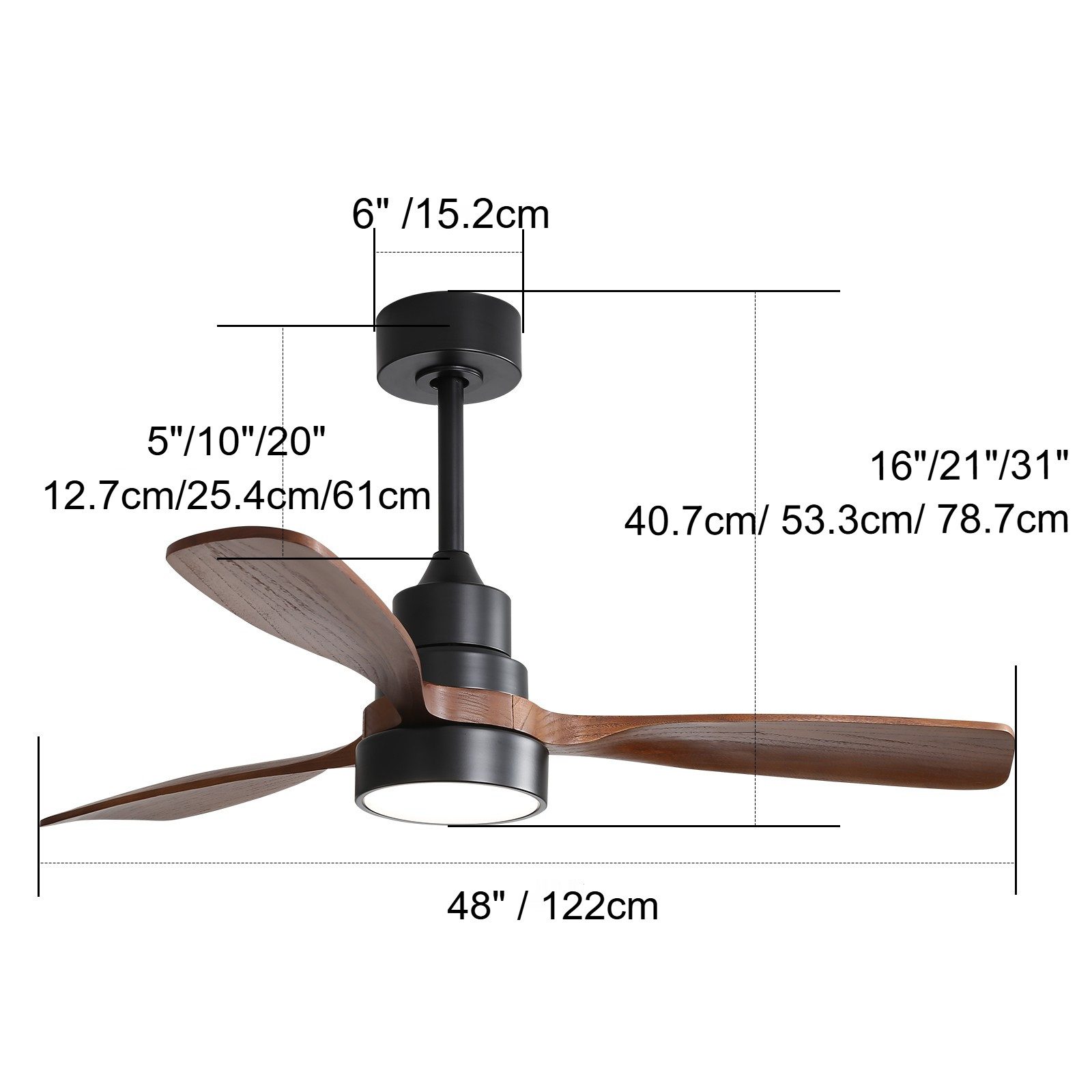 Deckenventilator mit Fernbedienung und LED-Beleuchtung, 122cm