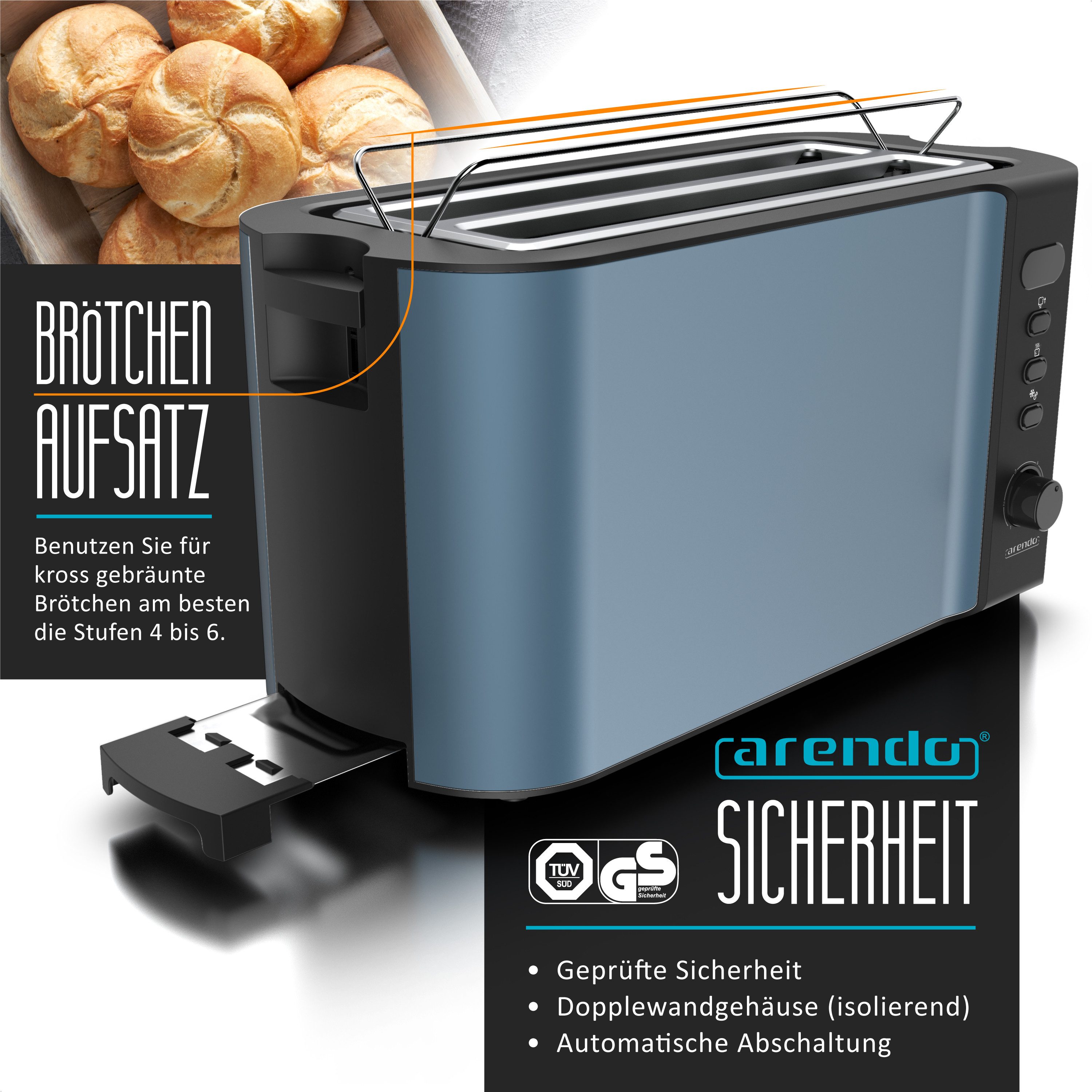 Toaster Langschlitz, Edelstahl, Display mit Restzeitanzeige, Krümelschublade