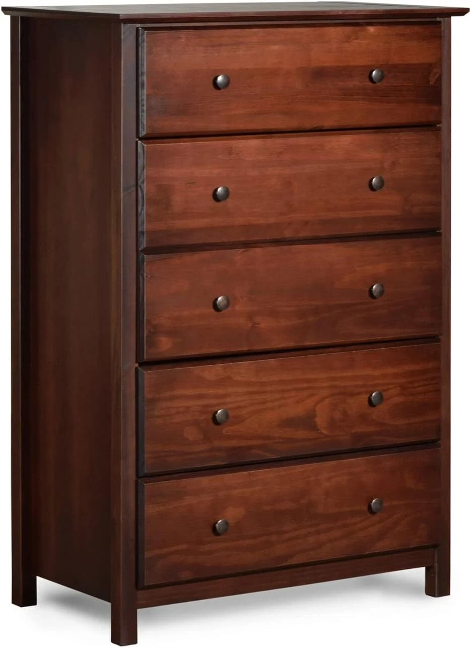Cassettiera Shaker a 5 Cassetti in Legno Massello con Finitura Ciliegio – Organizer per Camera da Letto
