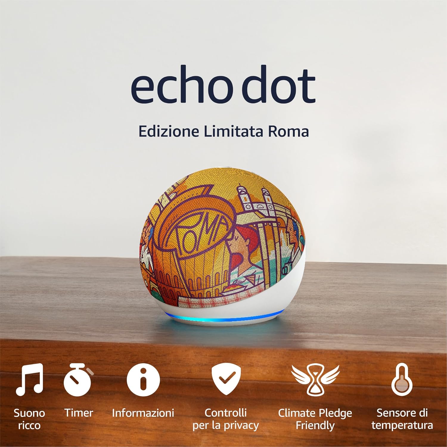 Echo Dot (Ultimo modello) | Altoparlante intelligente Wi-Fi e Bluetooth, suono più potente e dinamico, con Alexa | Bianco ghiaccio