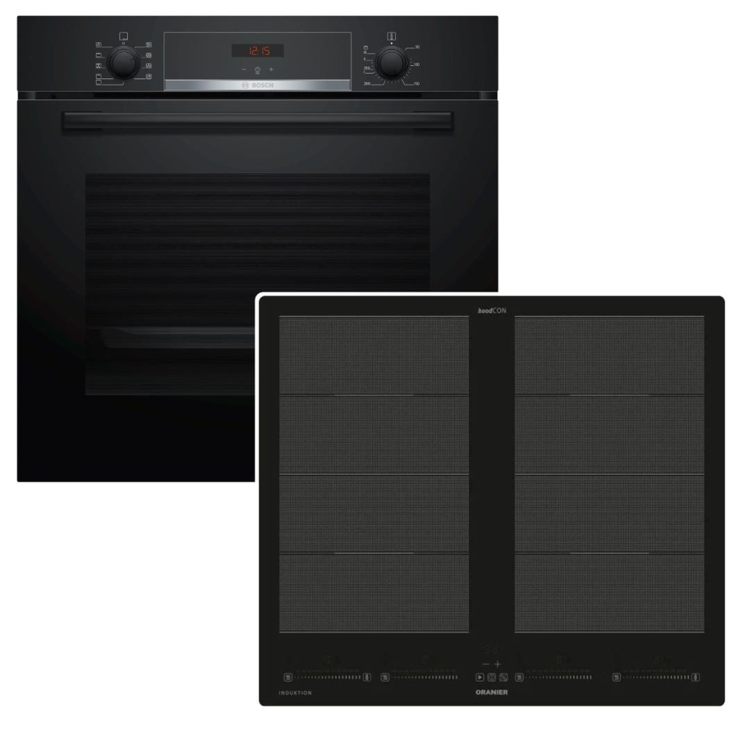 Backofen-Set Teleskopauszug + Oranier Flächeninduktionskochfeld Booster autark 60cm