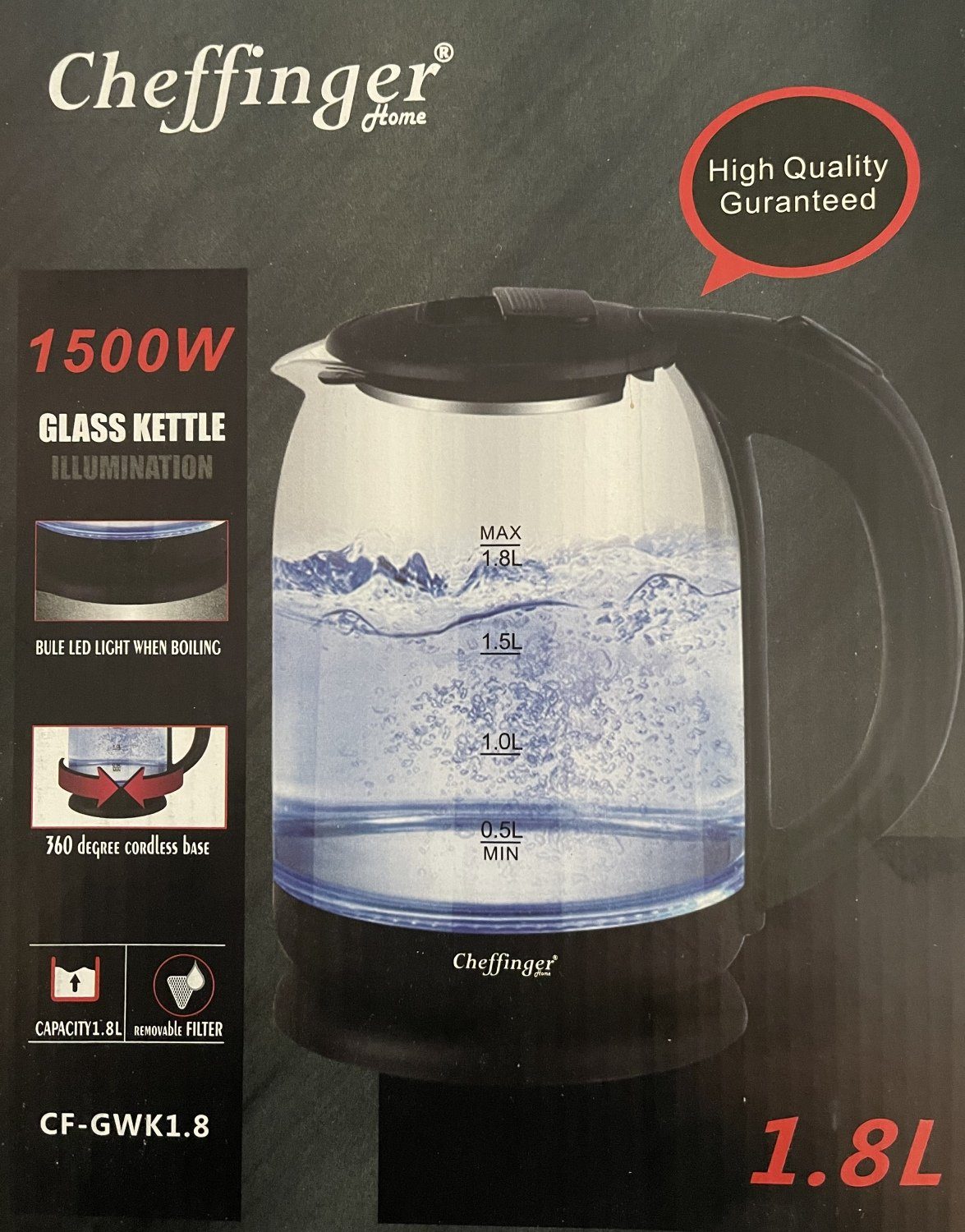 Wasserkocher Glas Wasserkocher Teekocher 1,8L 1500W LED-Beleuchtung Ceffinger