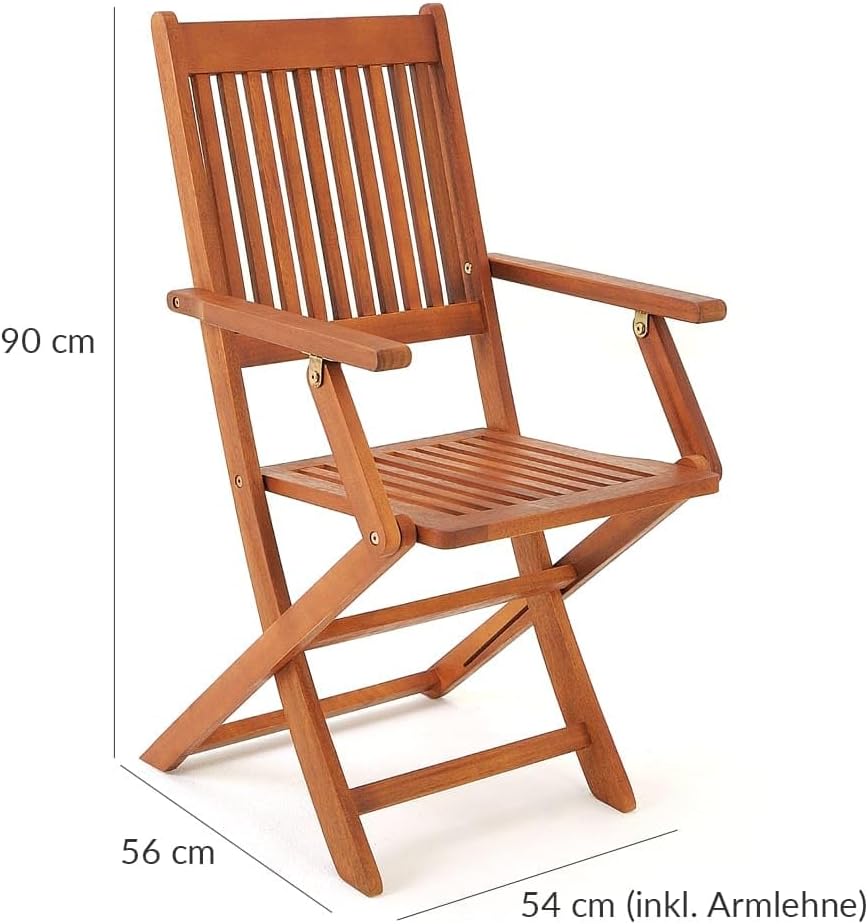 Casaria FSC Certified Acacia Wood Garden Table and Chairs Set of 5 Pieces 4+1 Balcony Terrace Porch Outdoor Furniture 120 x 70 x 75 cm